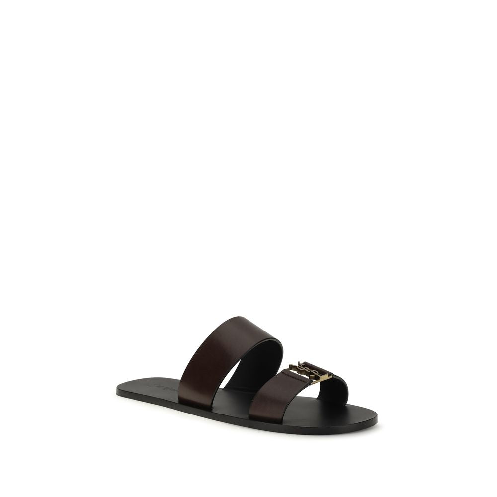 Saint Laurent Braune Kalbsleder Bos Taurus Flache Sandalen-2