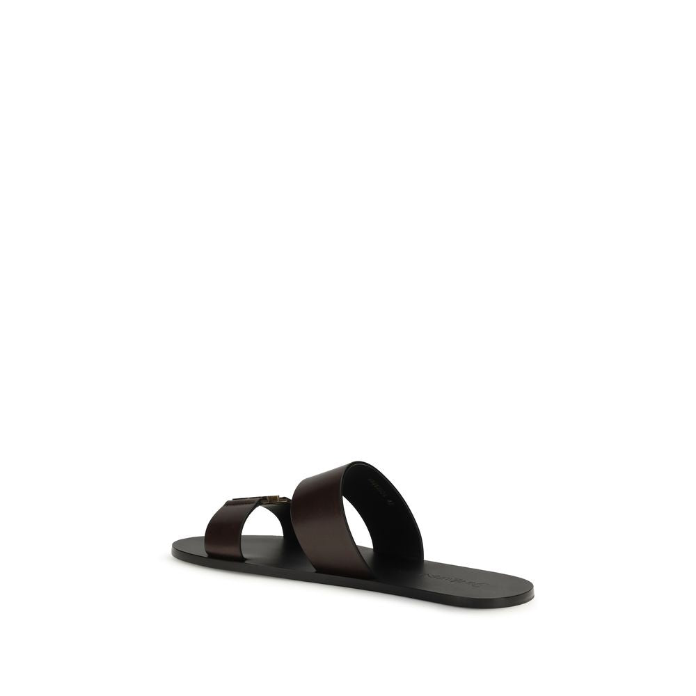 Saint Laurent Braune Kalbsleder Bos Taurus Flache Sandalen-3