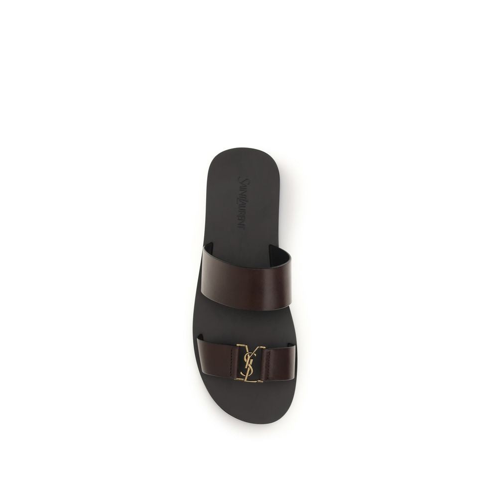 Saint Laurent Braune Kalbsleder Bos Taurus Flache Sandalen-4