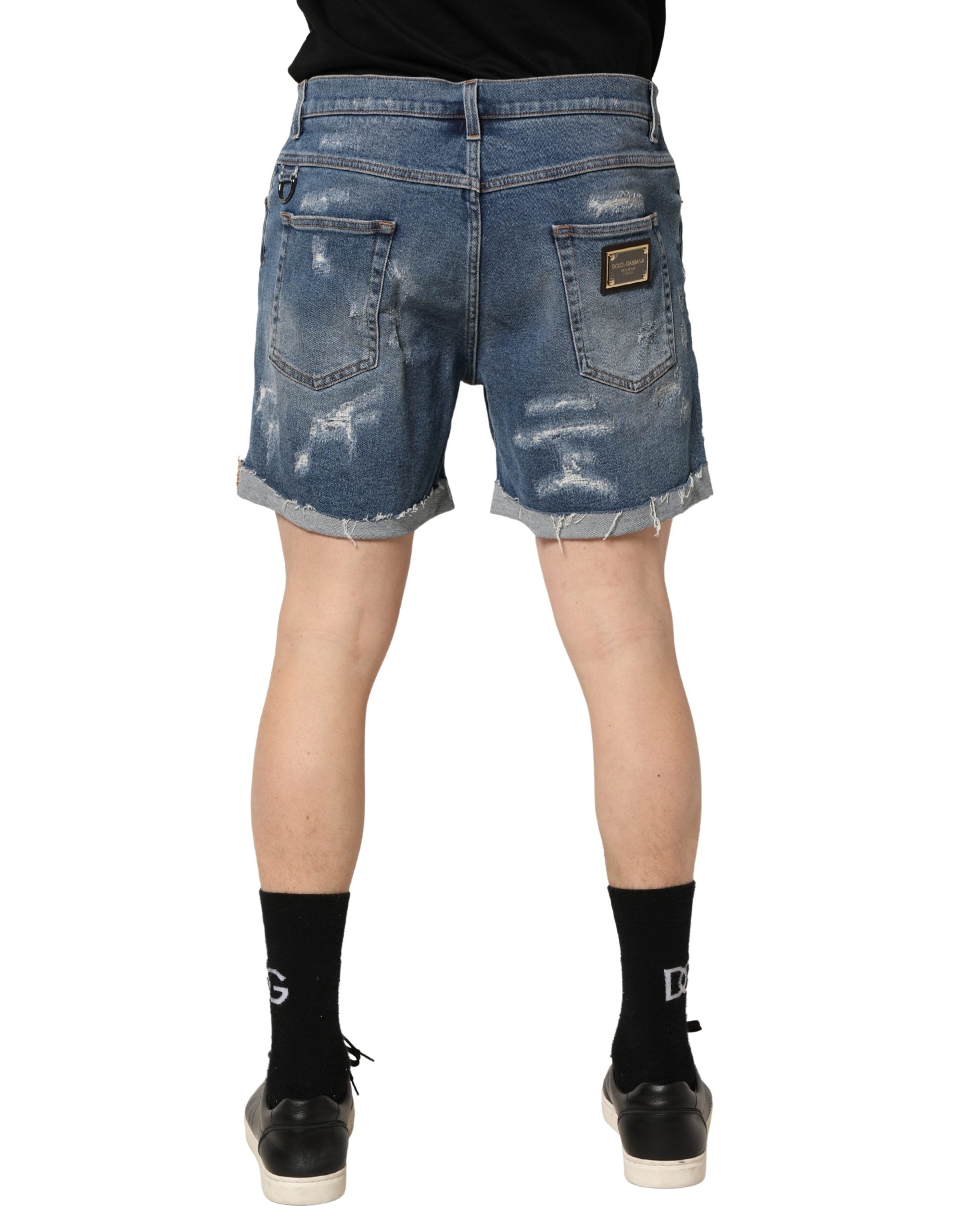 Dolce & Gabbana Blaue Baumwoll-Bermudashorts aus distressed Denim-3