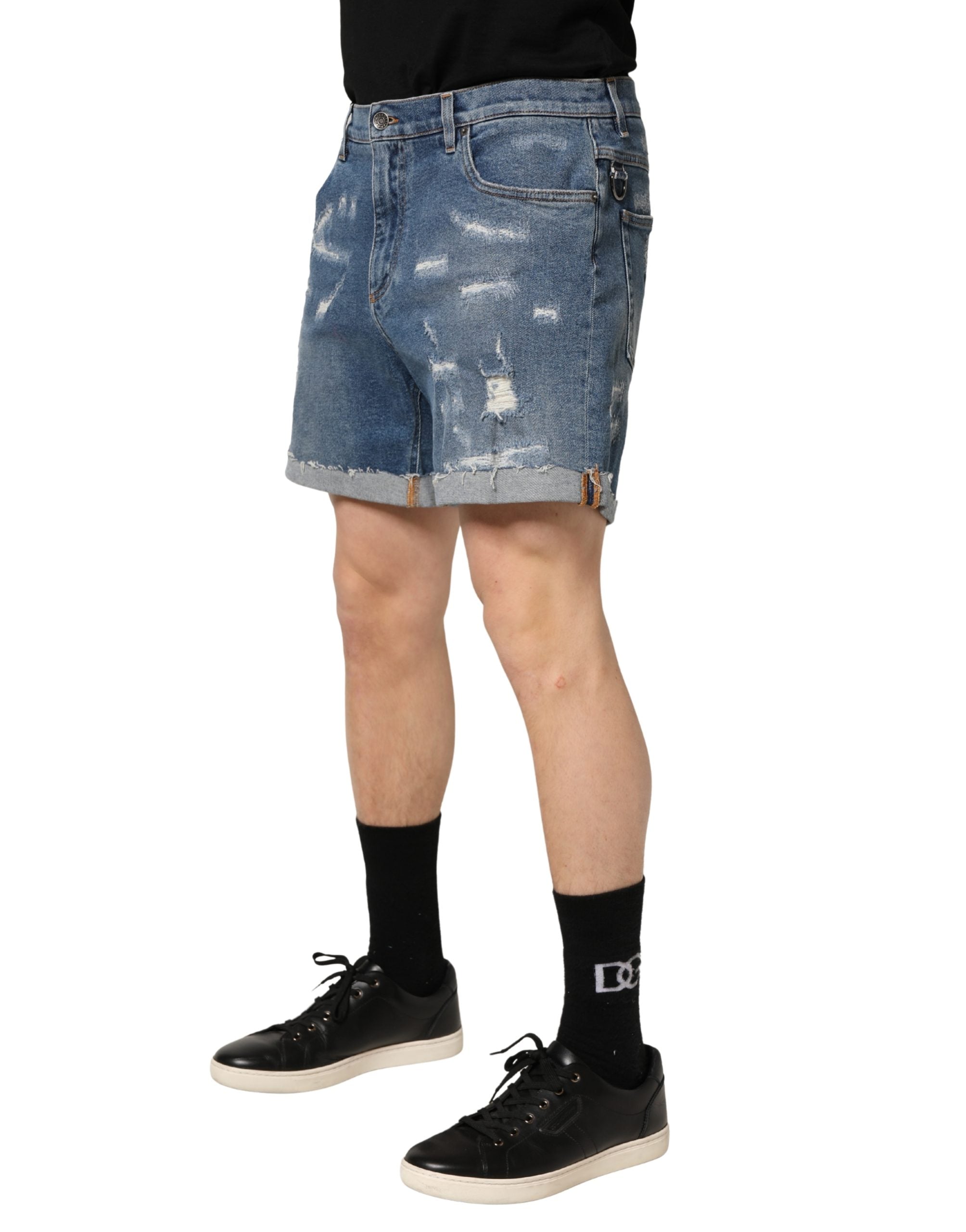 Dolce & Gabbana Blaue Baumwoll-Bermudashorts aus distressed Denim-4