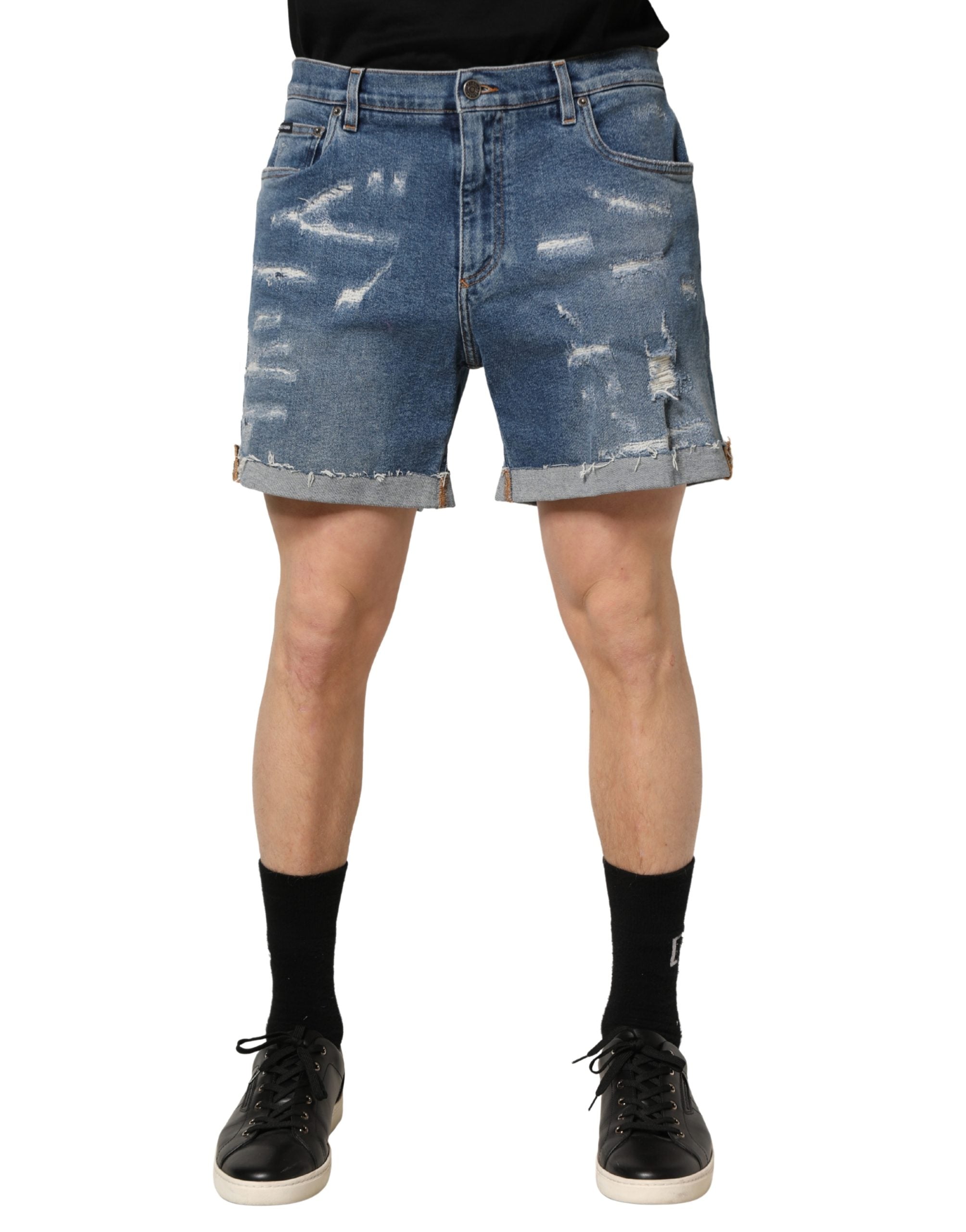 Dolce & Gabbana Blaue Baumwoll-Bermudashorts aus distressed Denim-6