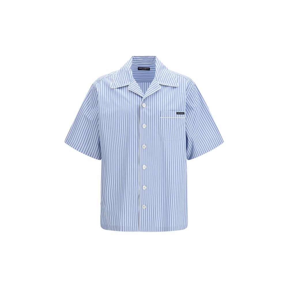 Dolce & Gabbana Blue Cotton Short-Sleeve Shirt-1
