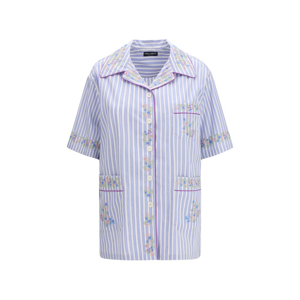 Dolce & Gabbana Blaues Baumwollhemd mit Muster-1