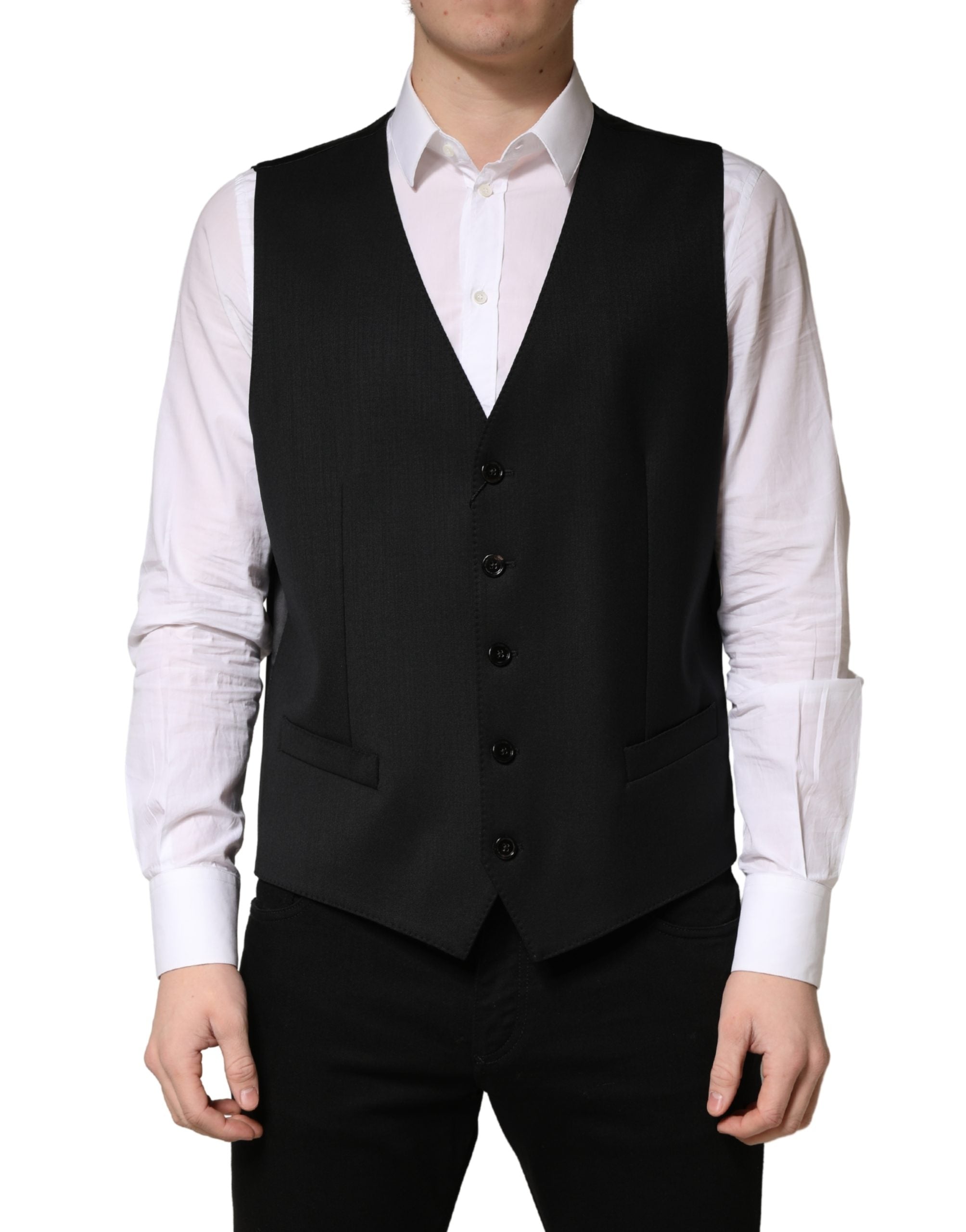 Dolce & Gabbana Schwarze Wollweste für Herren mit Einreiher-2