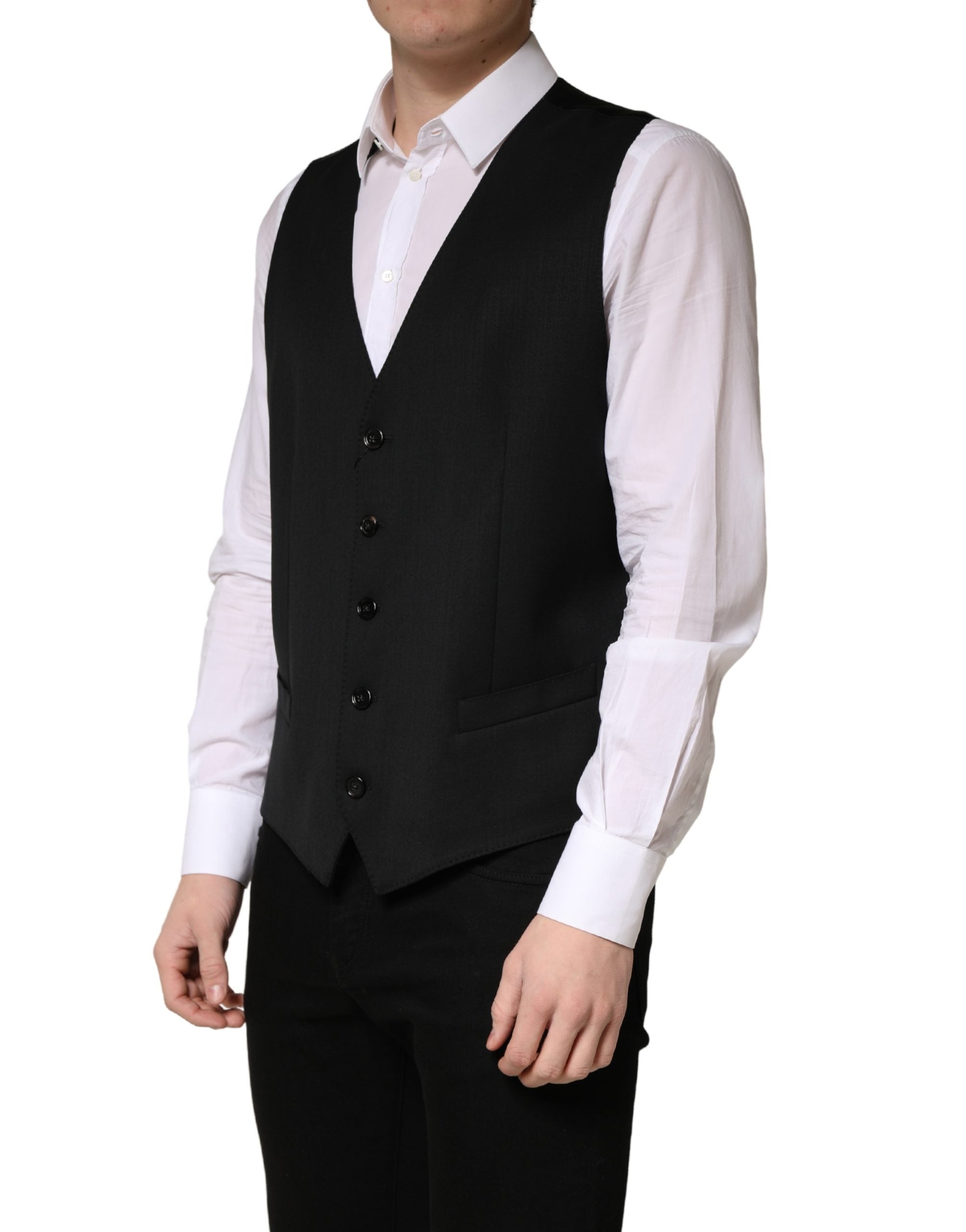 Dolce & Gabbana Schwarze Wollweste für Herren mit Einreiher-3