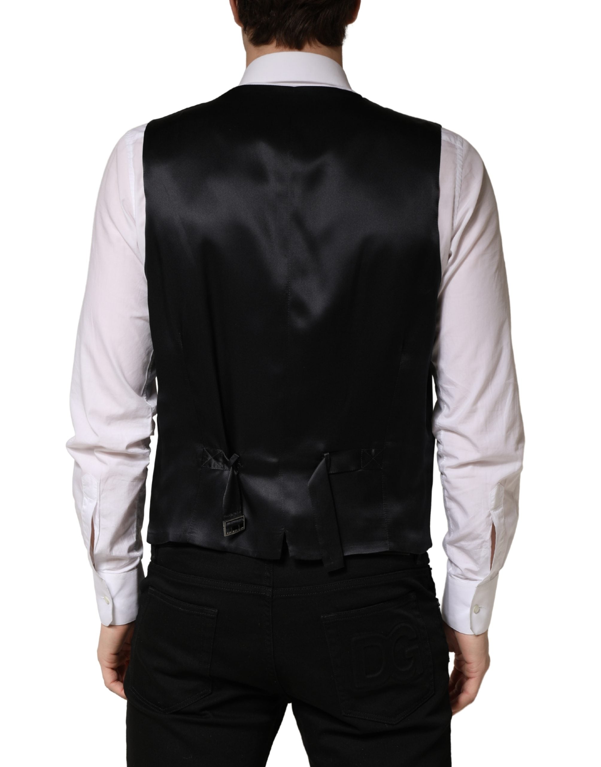 Dolce & Gabbana Schwarze Wollweste für Herren mit Einreiher-4