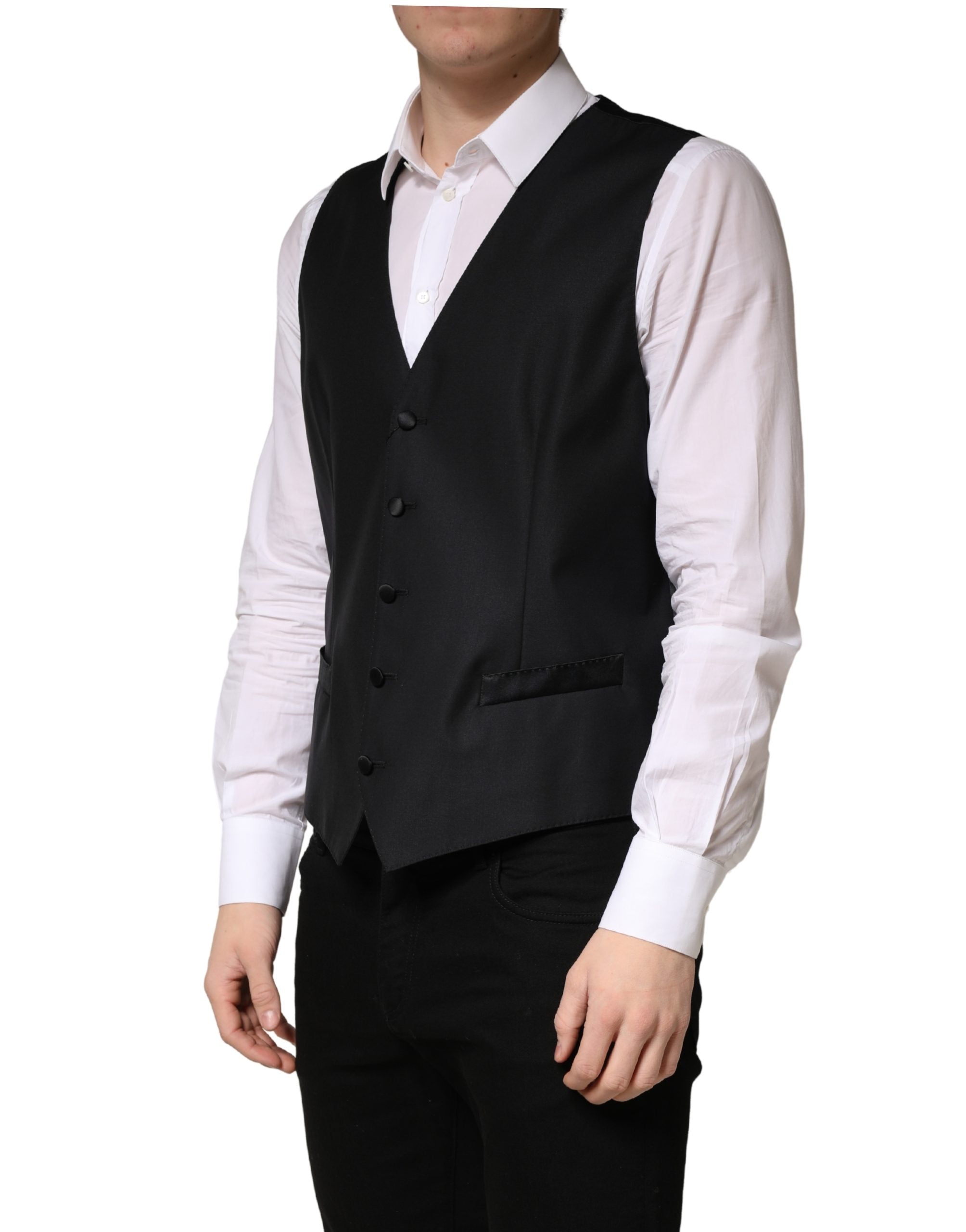 Dolce & Gabbana Schwarze Wollweste für Herren mit Einreiher-3