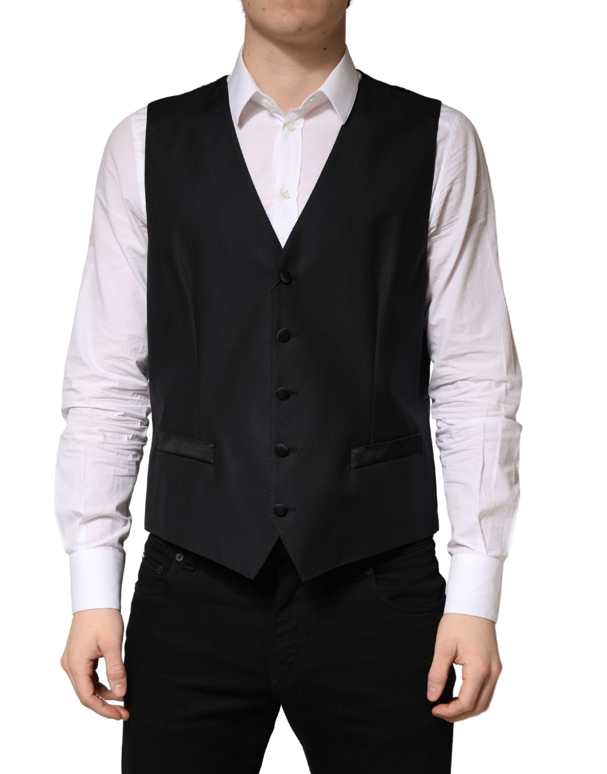 Dolce & Gabbana Schwarze Wollweste für Herren mit Einreiher-1