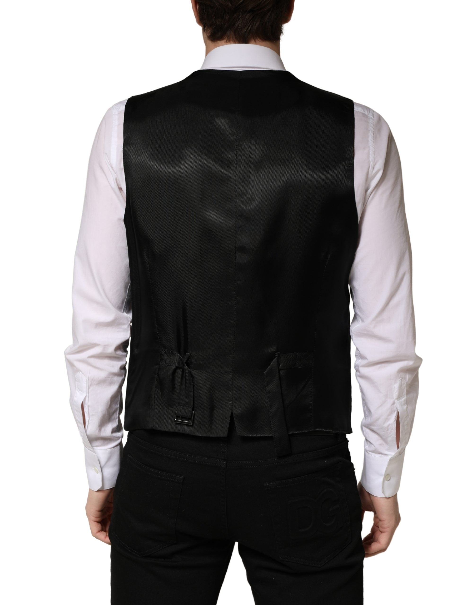 Dolce & Gabbana Schwarze Wollweste für Herren mit Einreiher-4