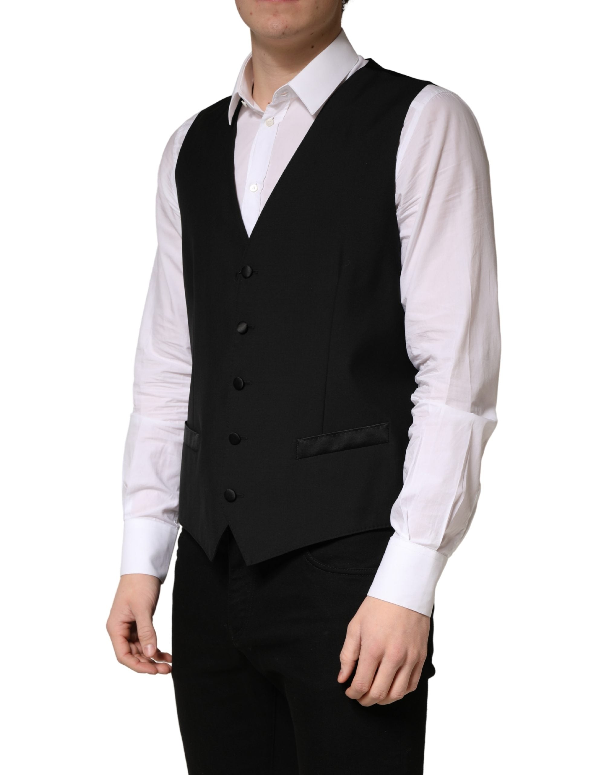 Dolce & Gabbana Schwarze Wollweste für Herren mit Einreiher-3