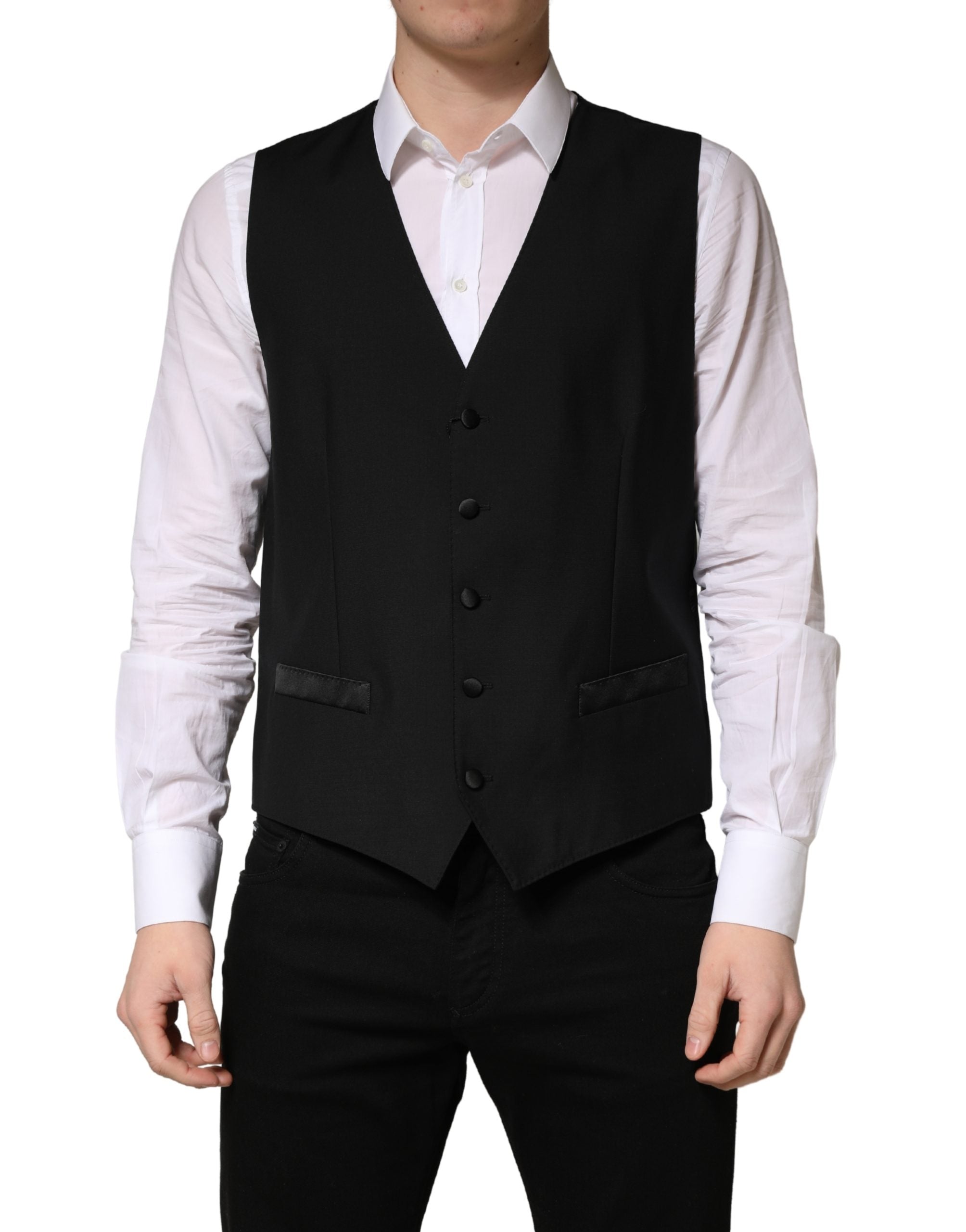 Dolce & Gabbana Schwarze Wollweste für Herren mit Einreiher-2