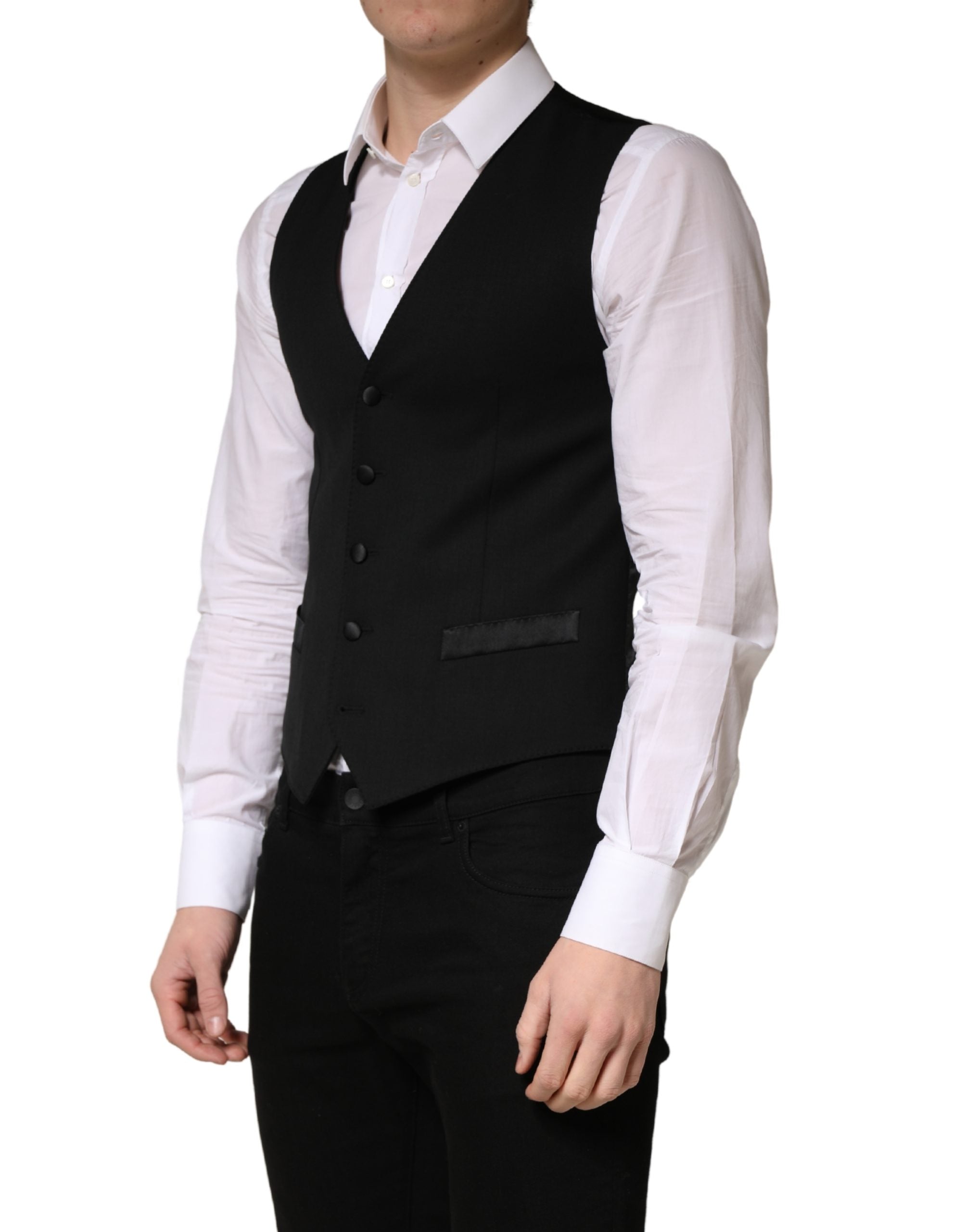 Dolce & Gabbana Schwarzer Woll-Weste für Herren mit Einreiher-3