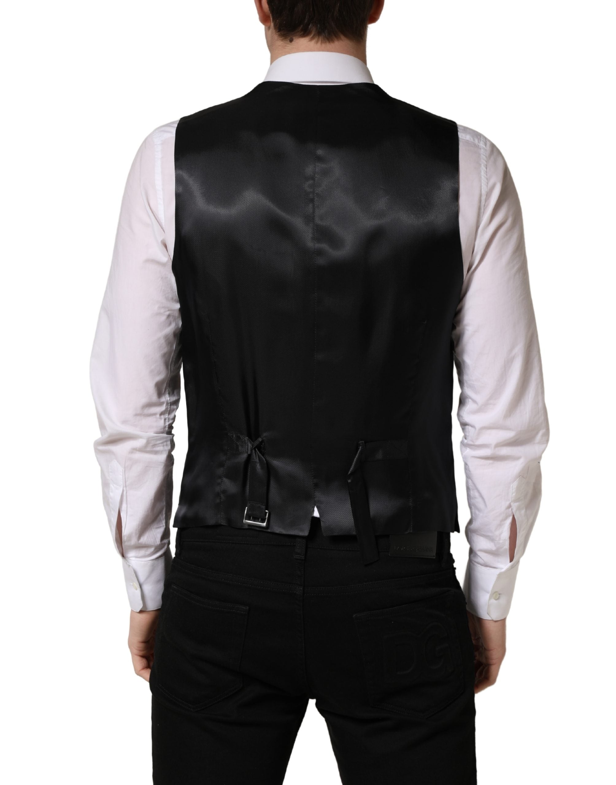 Dolce & Gabbana Schwarze Wollweste mit schmaler Passform-4