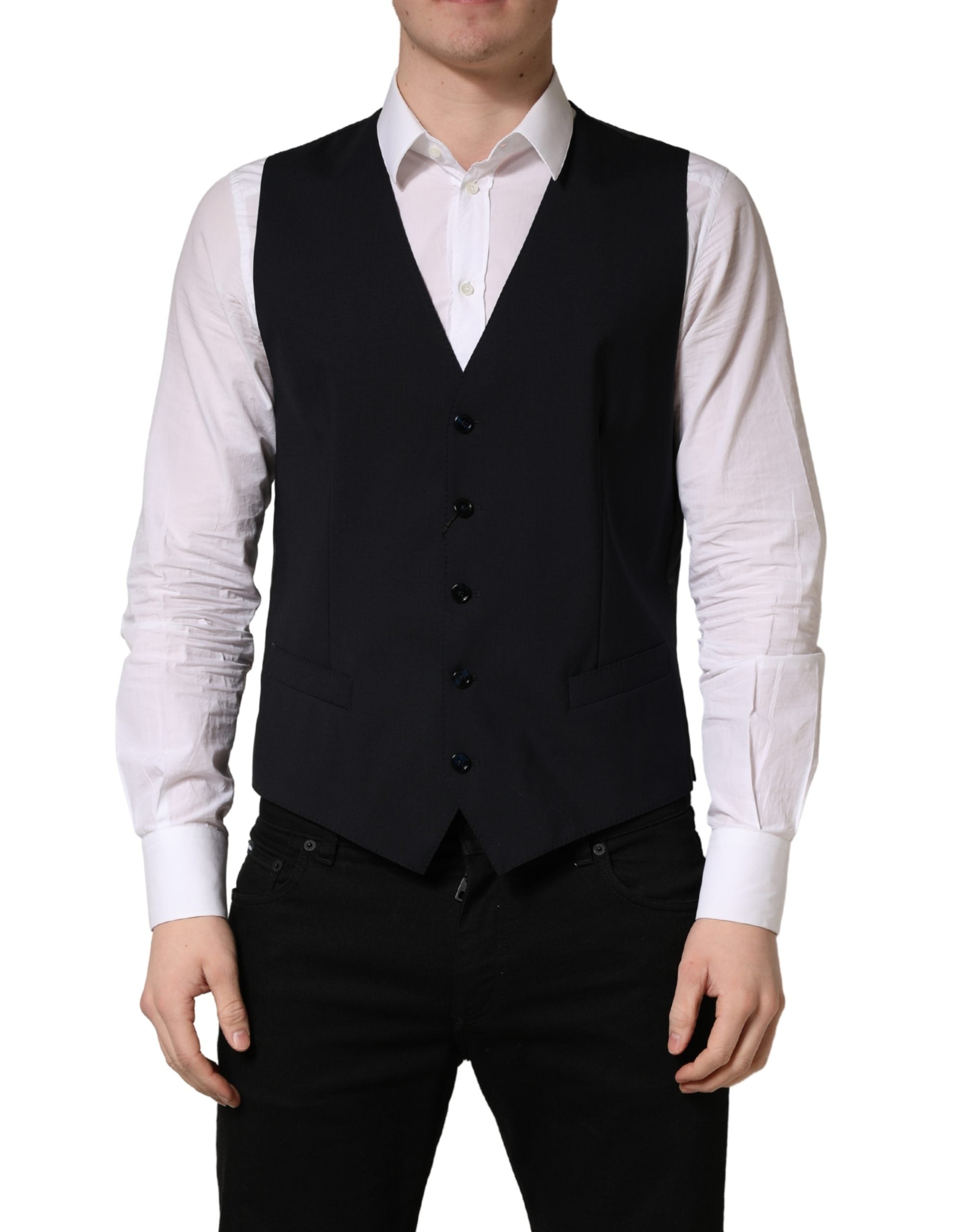 Dolce & Gabbana Schwarze Wollweste mit schmaler Passform-1