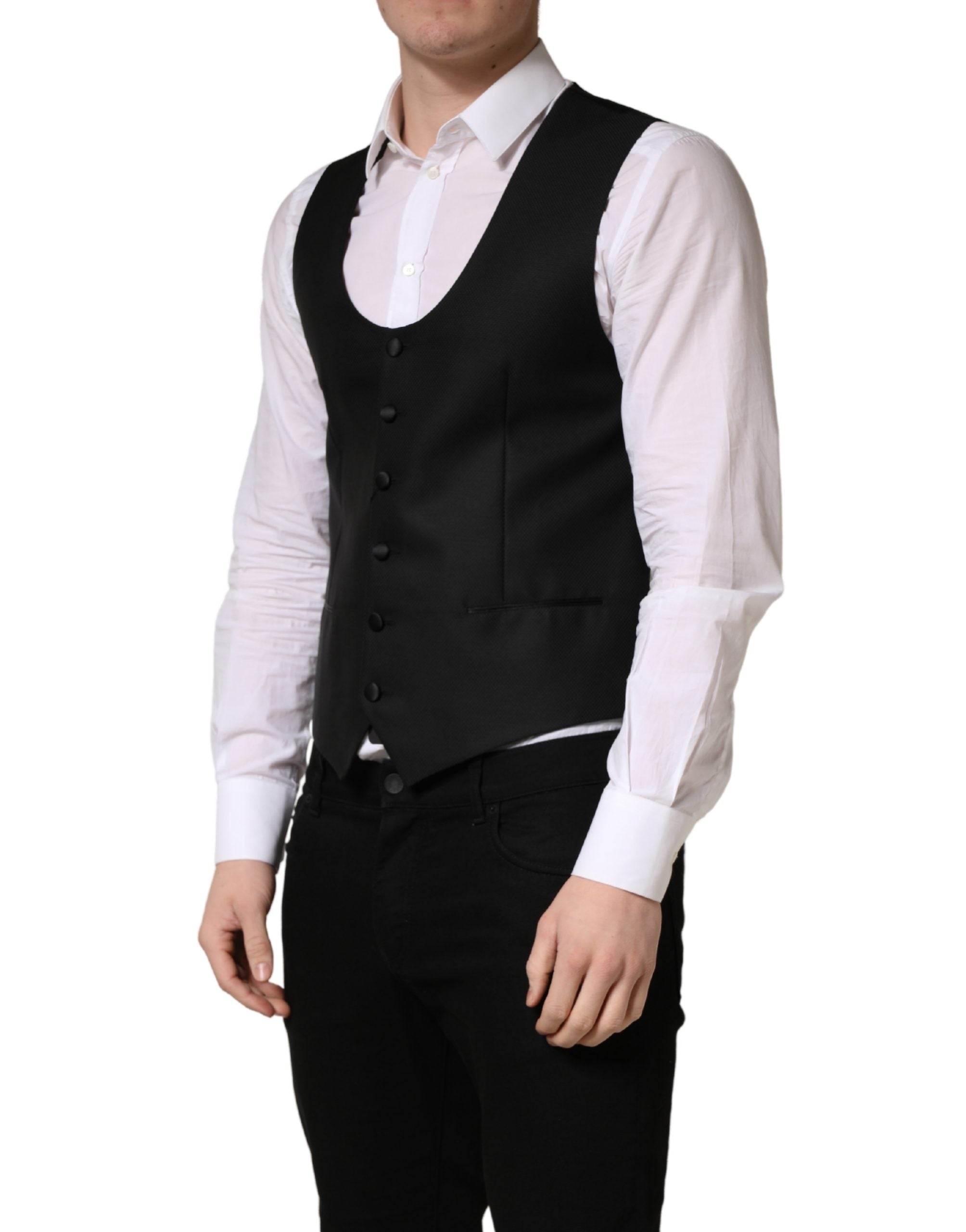 Dolce & Gabbana Schwarze Wollweste mit schmaler Passform-3