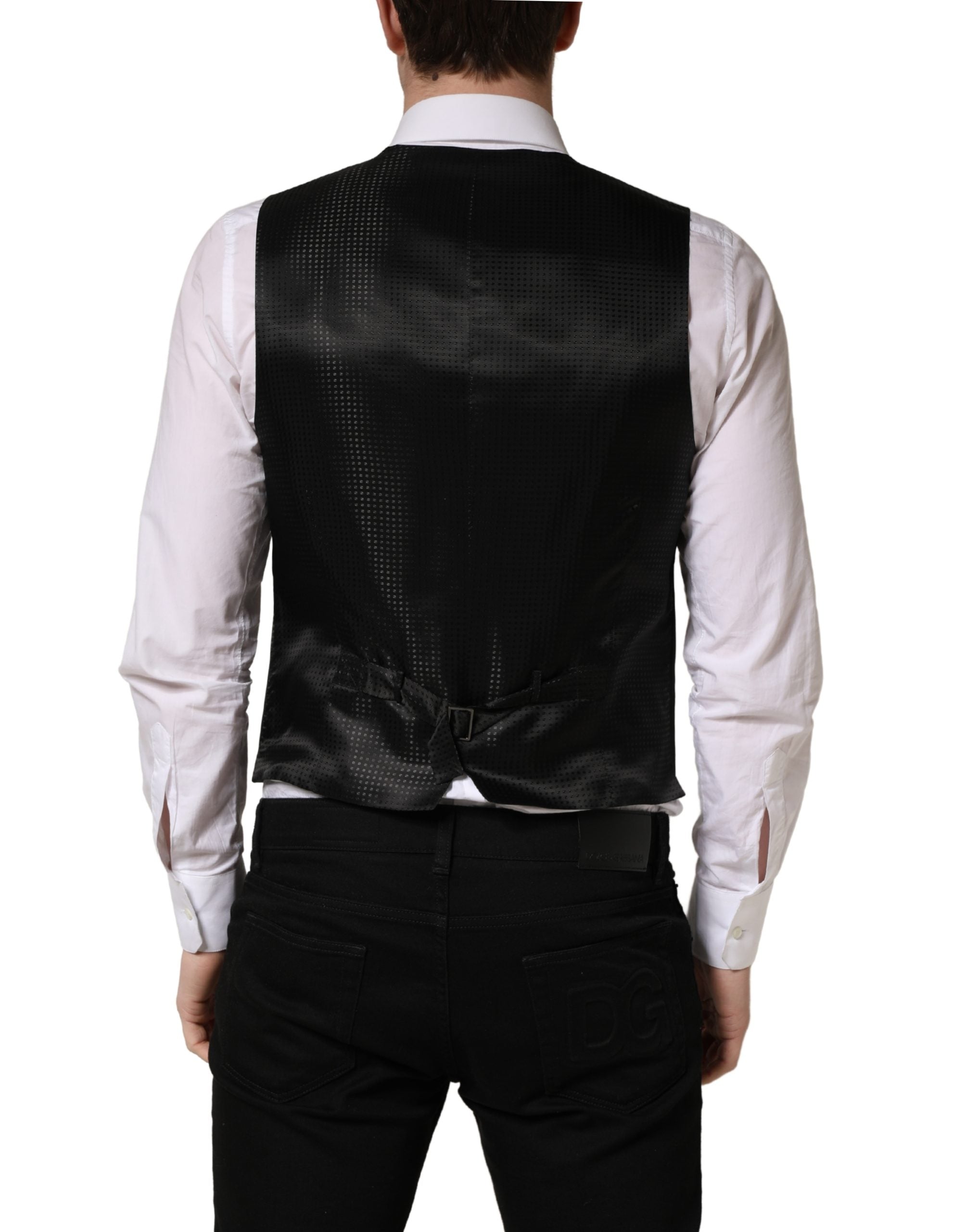 Dolce & Gabbana Schwarze Wollweste mit schmaler Passform-4