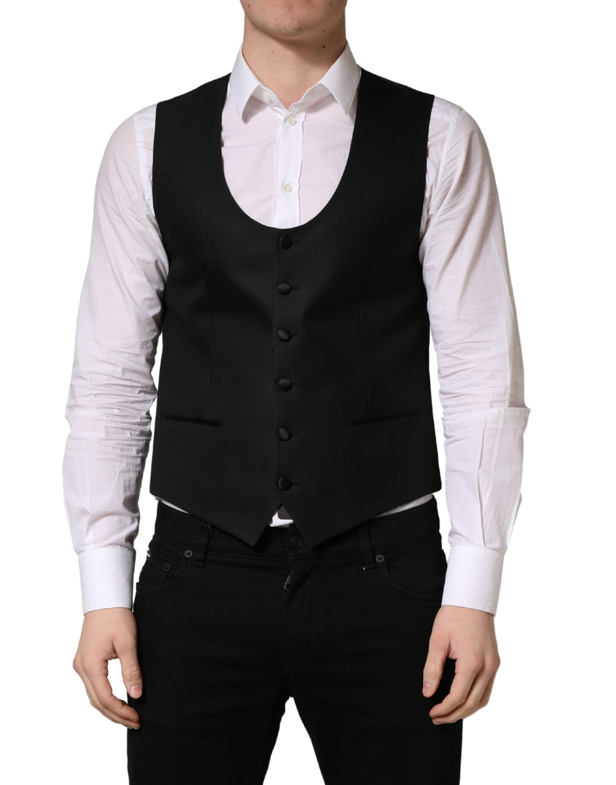 Dolce & Gabbana Schwarze Wollweste mit schmaler Passform-1