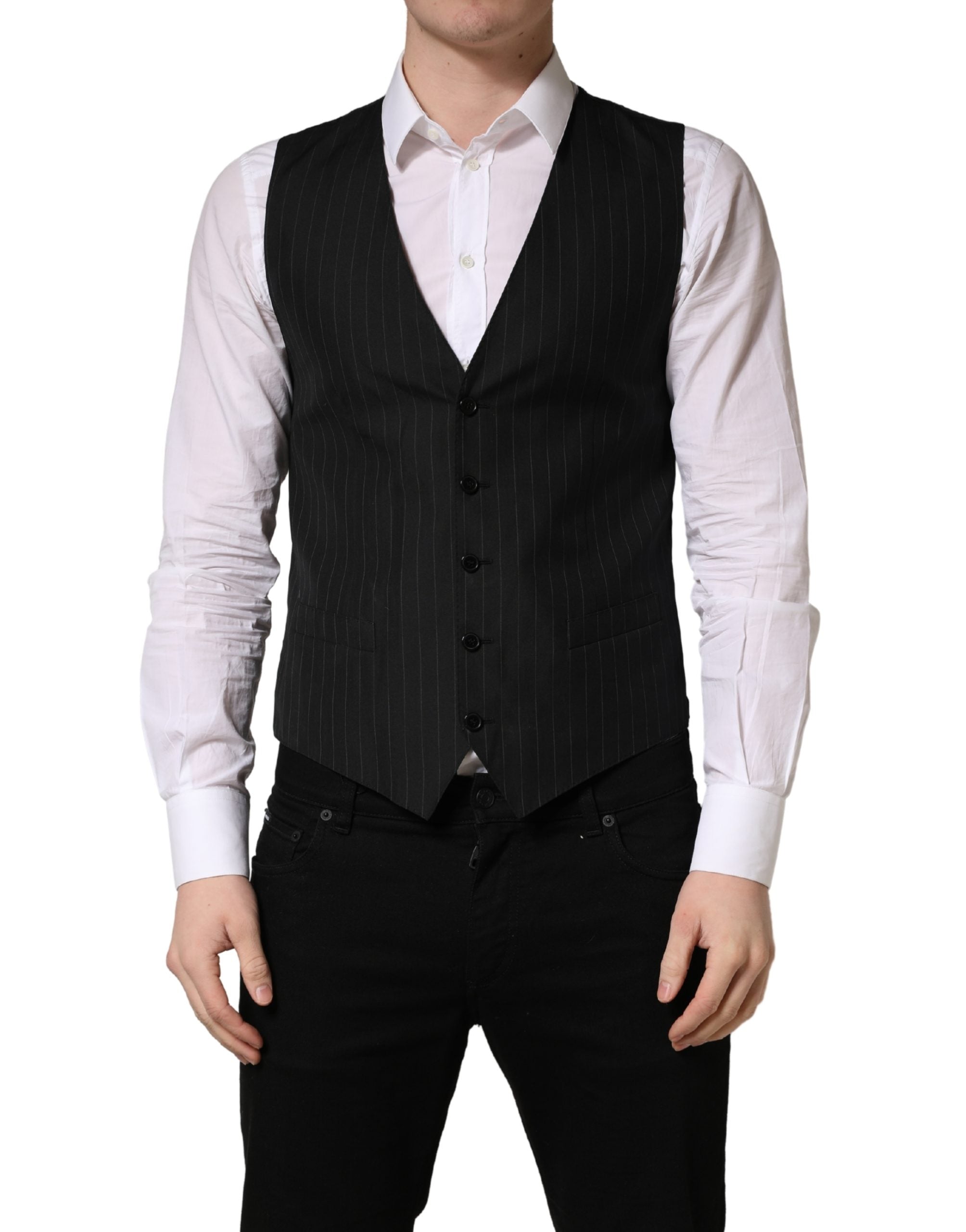 Dolce & Gabbana Schwarze Weste mit Streifen, einreihig-2