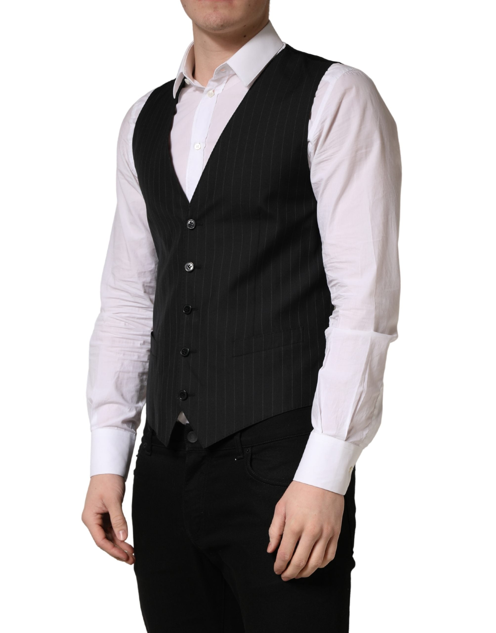 Dolce & Gabbana Schwarze Weste mit Streifen, einreihig-3