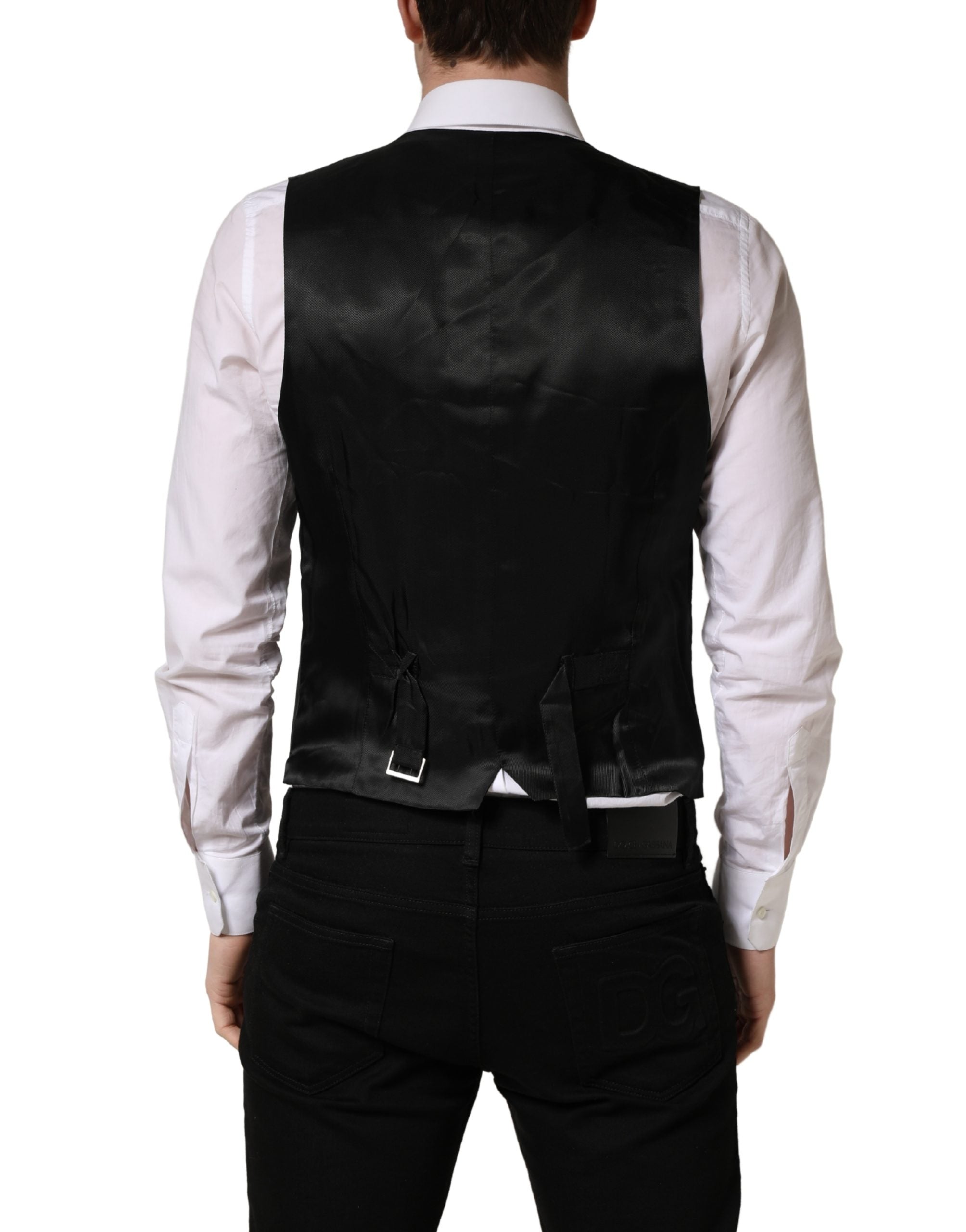 Dolce & Gabbana Schwarze Weste mit Streifen, einreihig-4
