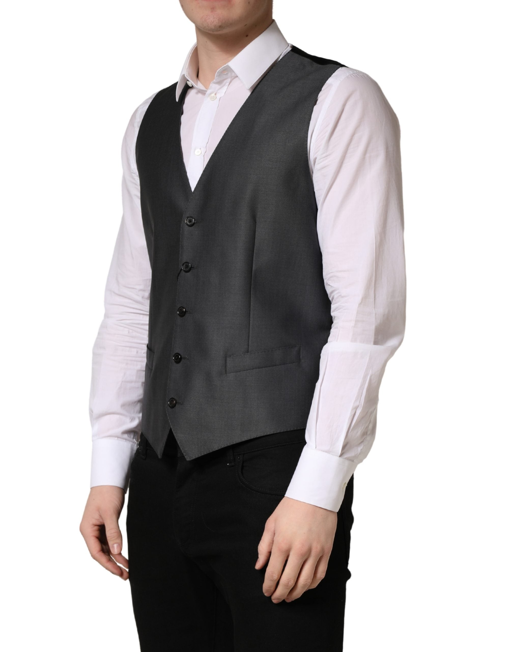 Dolce & Gabbana Dunkelgrauer einreihiger Herrenweste-3