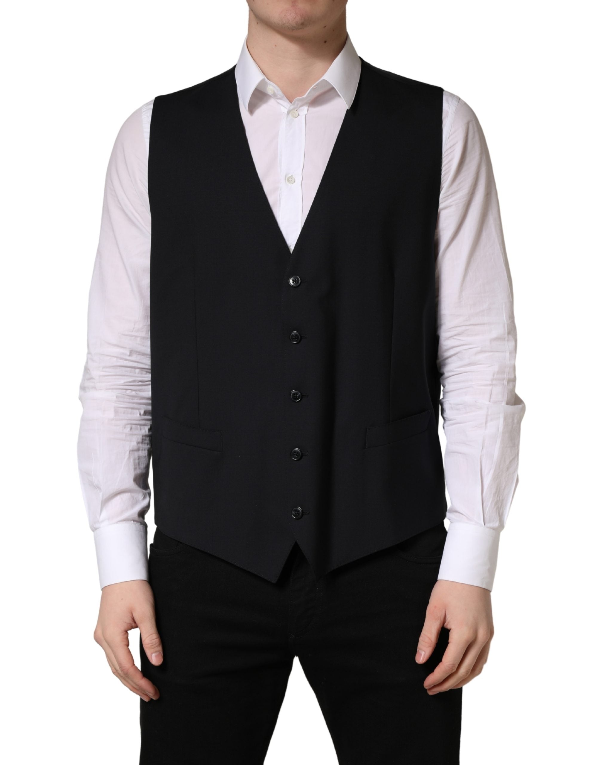 Dolce & Gabbana Schwarze Wollweste mit schmaler Passform-2