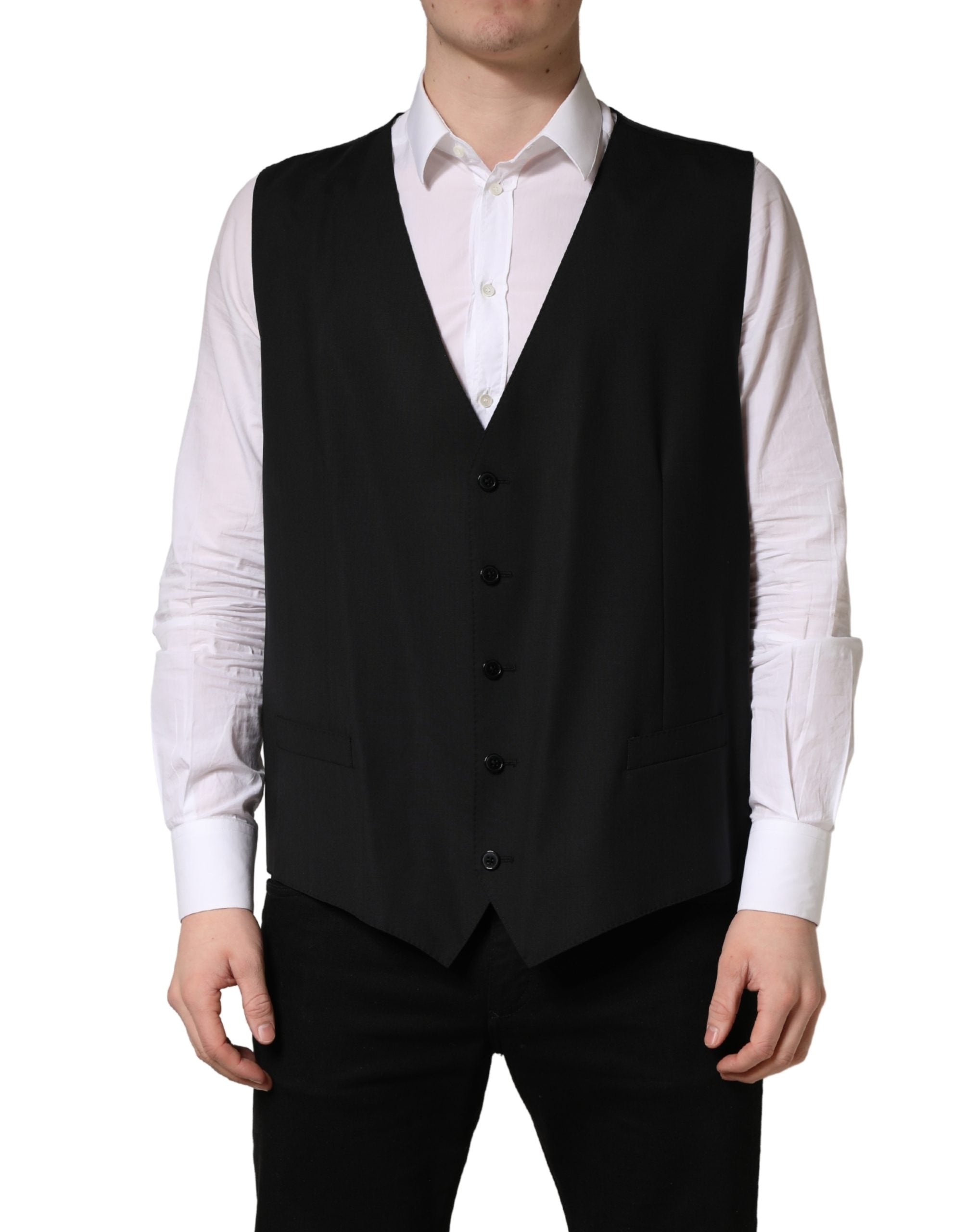 Dolce & Gabbana Schwarze Wollweste mit schmaler Passform-2