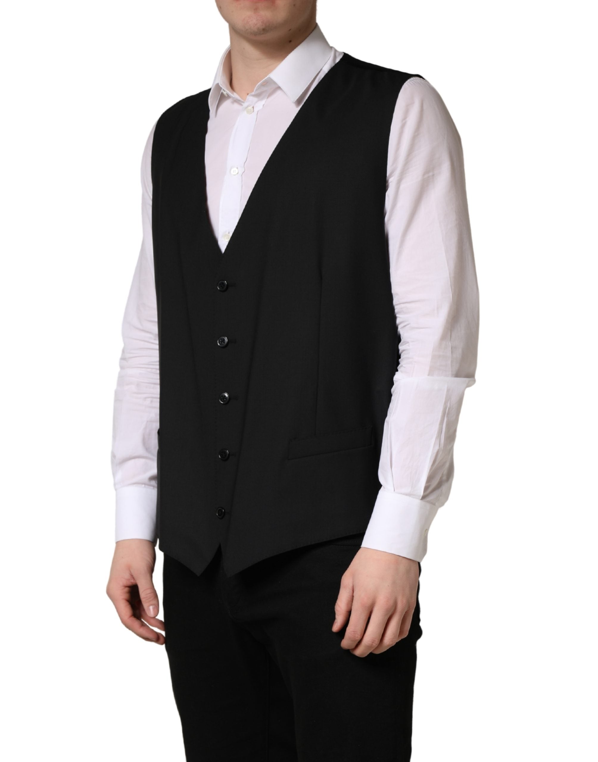 Dolce & Gabbana Schwarze Wollweste mit schmaler Passform-3
