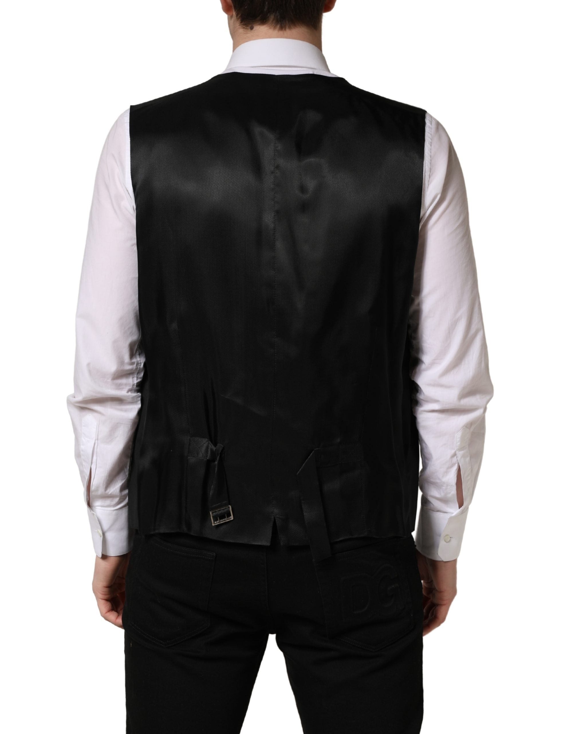 Dolce & Gabbana Schwarze Wollweste mit schmaler Passform-4