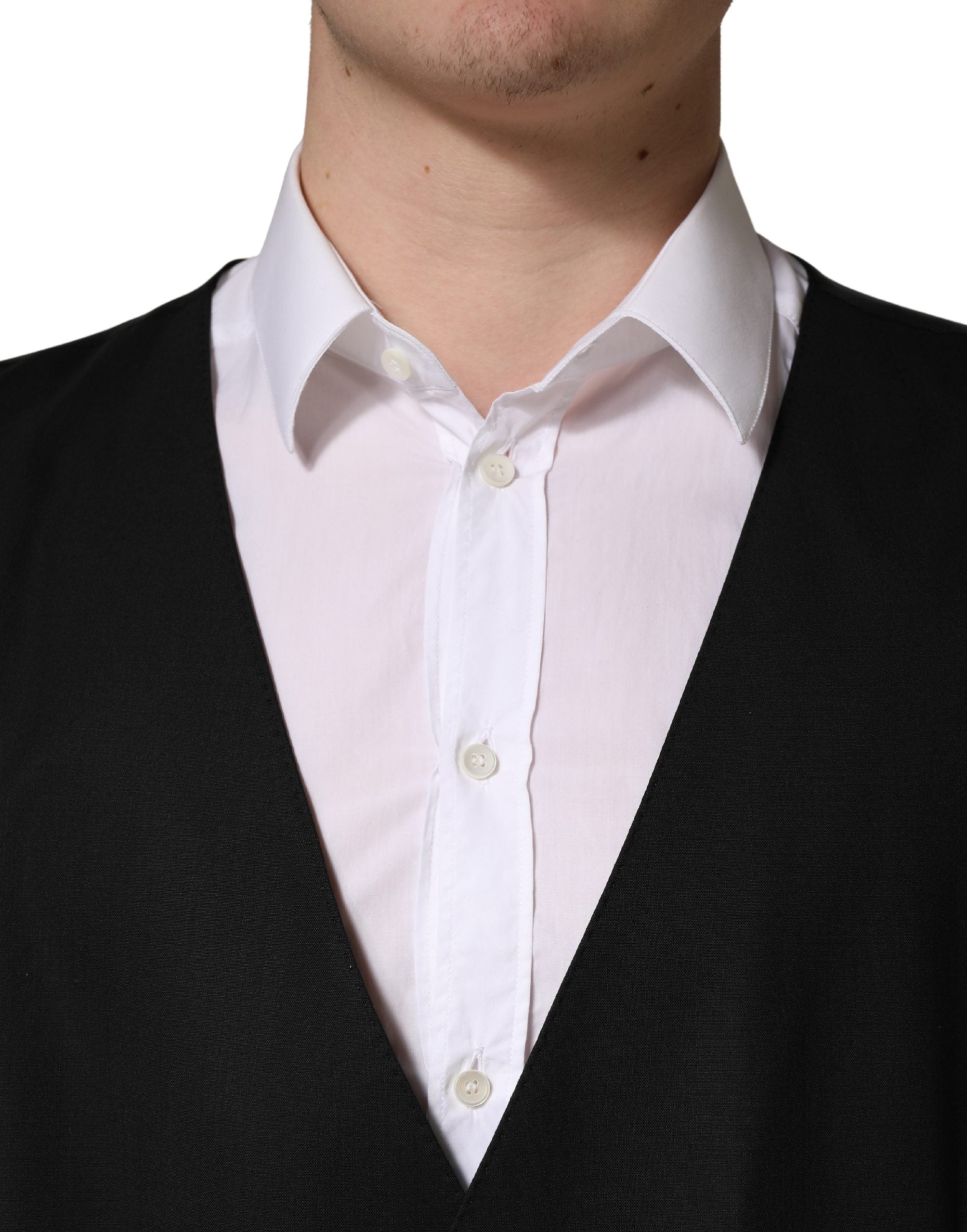 Dolce & Gabbana Schwarze Wollweste mit schmaler Passform-5