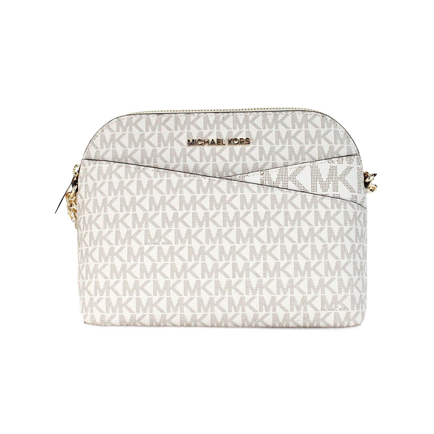 Michael Kors Damen Umhängetasche aus Canvas mit charakteristischem Logo-Muster und Rückentasche, Vanilla