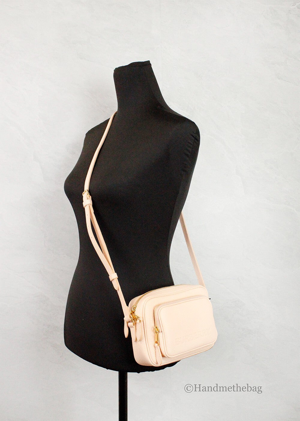 Burberry Grainy Leather Small Peach Pink Camera Bag with Logo-2