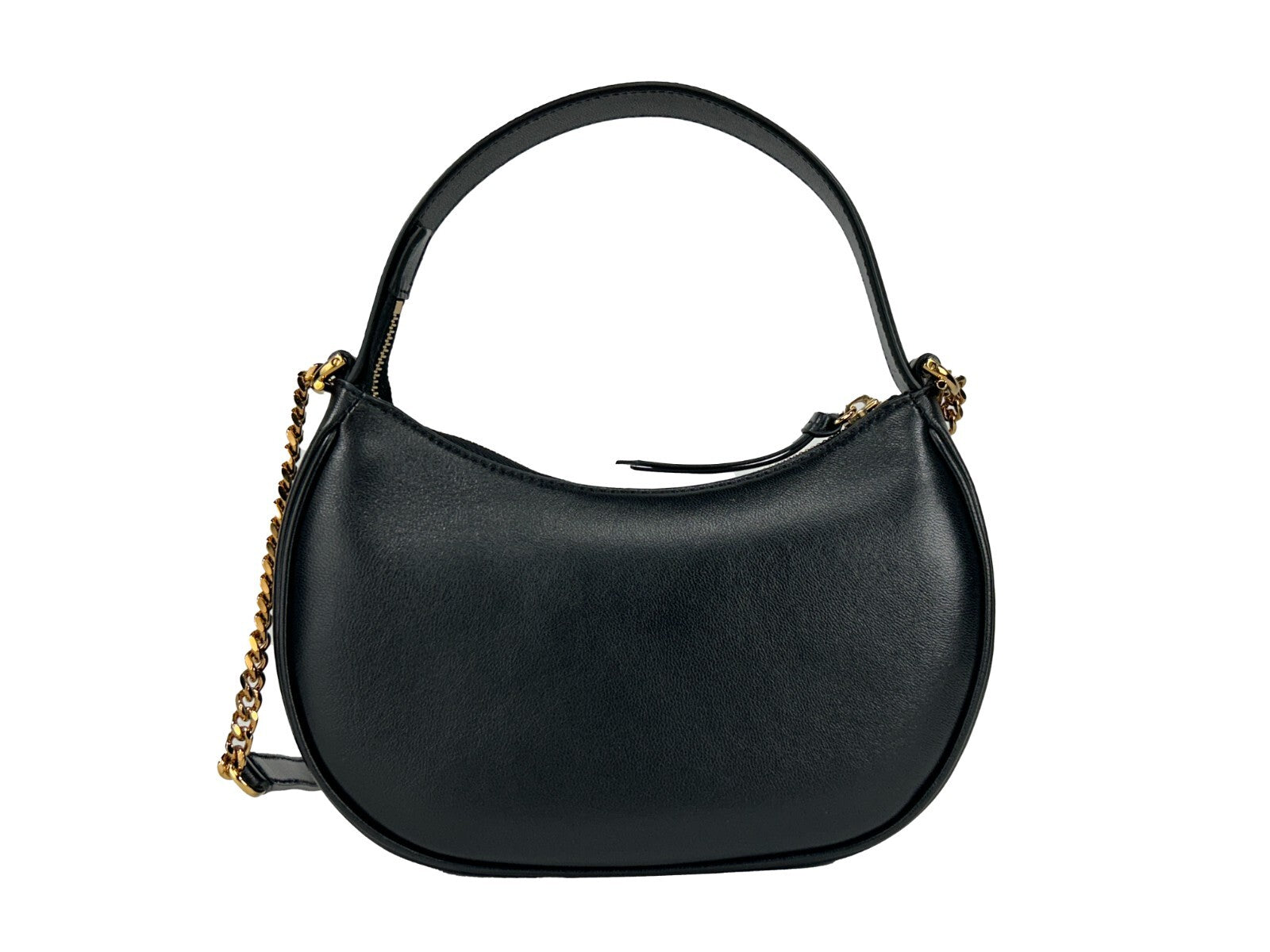 Versace Quilted Black Leather Half-Moon Shoulder Bag with Chain-3