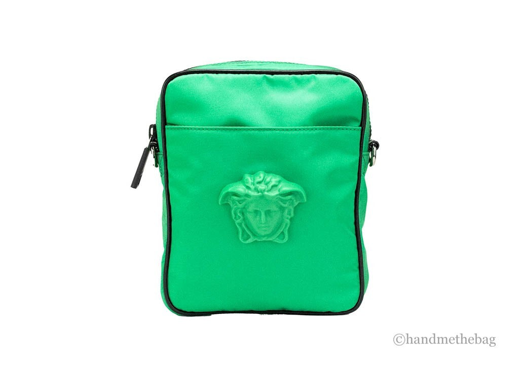 Versace Small Crossbody Bag in Light Green Nylon with Medusa Motif