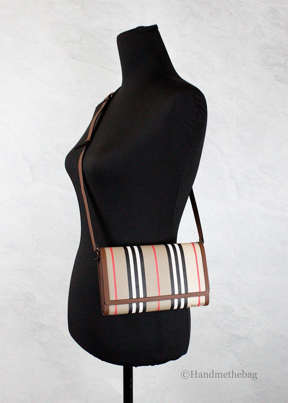 Burberry Hannah Icon Stripe Archive Tan E-Canvas Leder Umhängetasche-2
