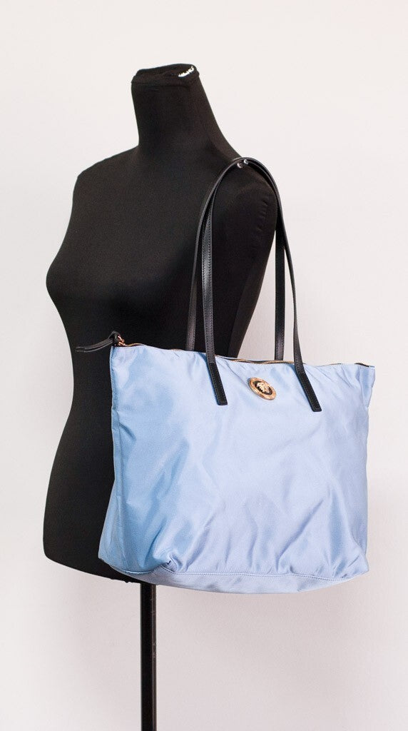 Versace Portuna Medusa Medium Top Handle Bag Cornflower Blue Nylon Leather-2