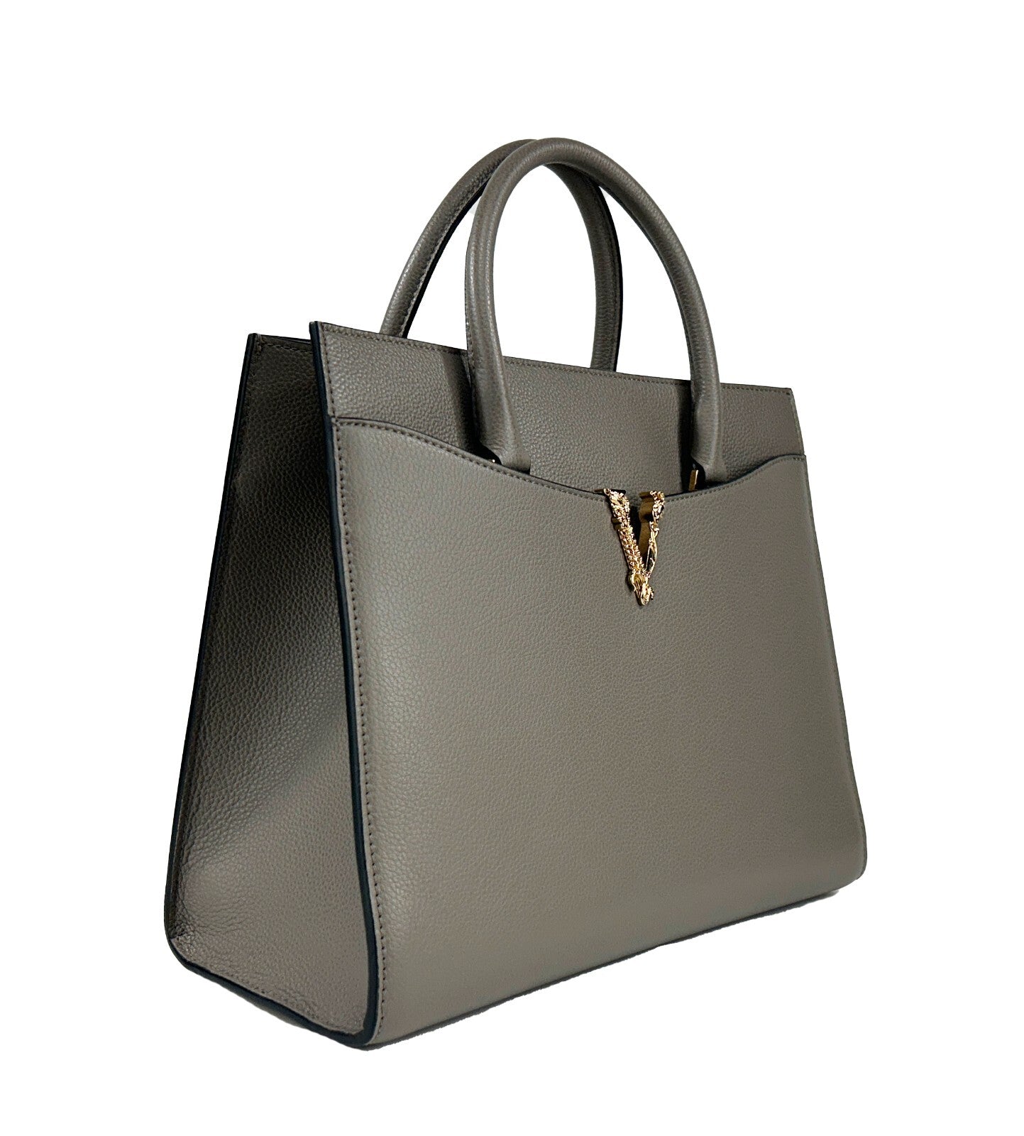 Versace Virtus Large Leather Top Handle Bag Tote Gray-2