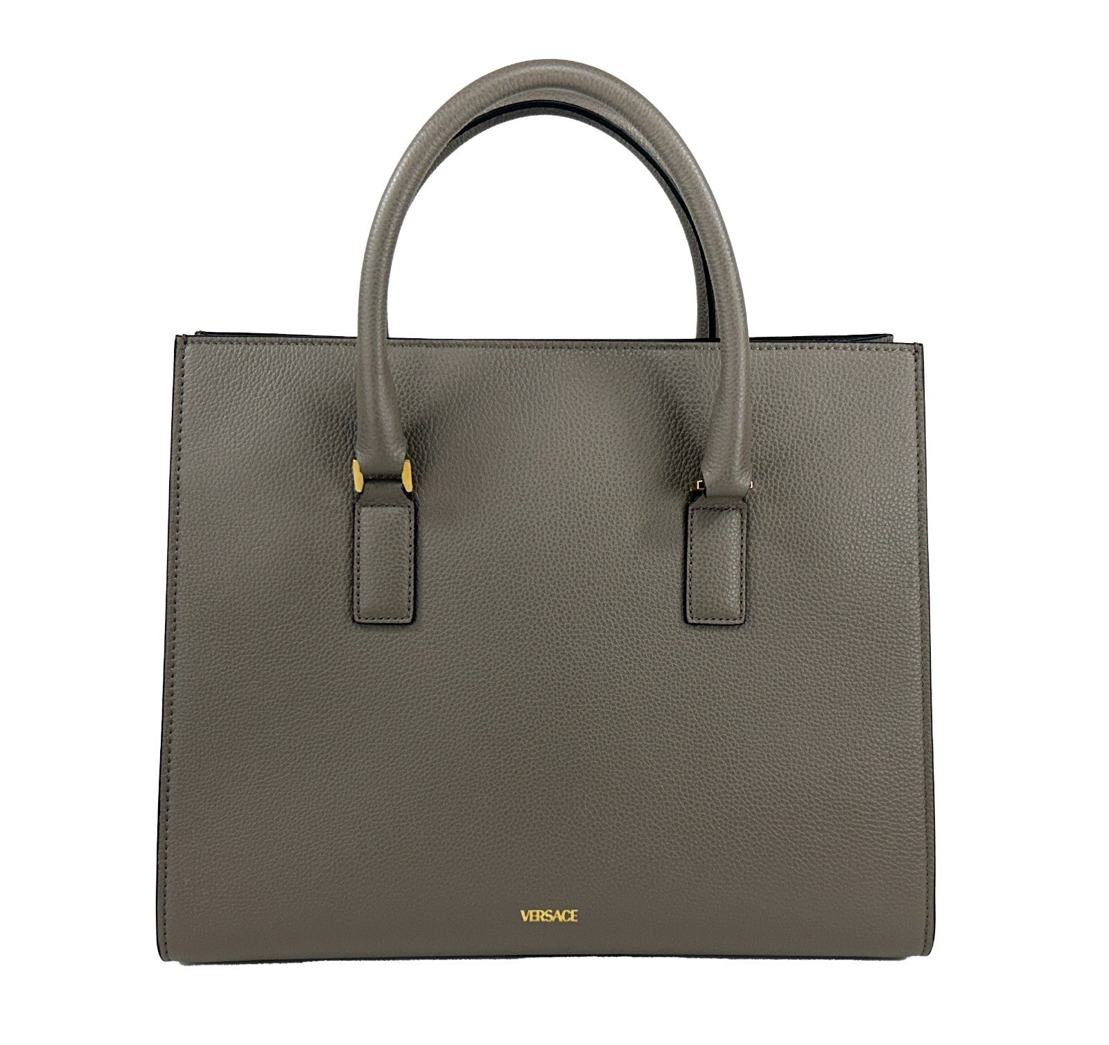 Versace Virtus Large Leather Top Handle Bag Tote Gray-3