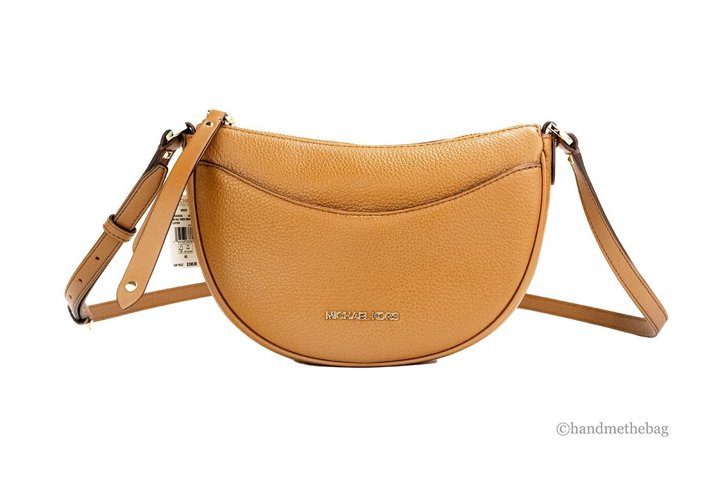 Michael Kors Dover Small Luggage Pebbled Leather Half Moon Crossbody Bag Purse-2