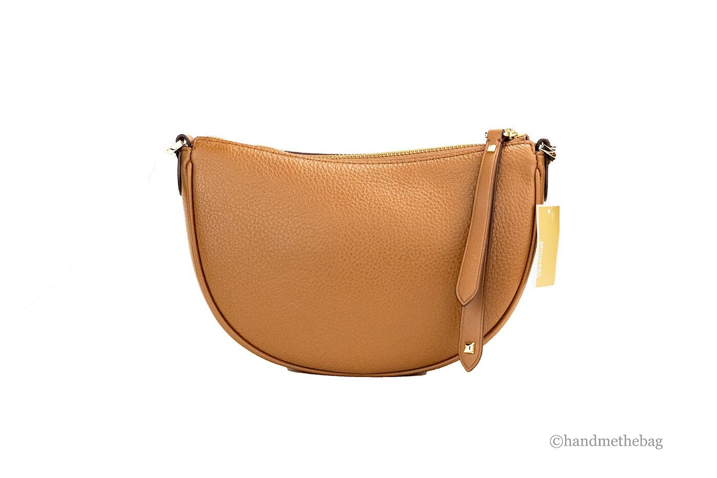 Michael Kors Dover Small Luggage Pebbled Leather Half Moon Crossbody Bag Purse-3
