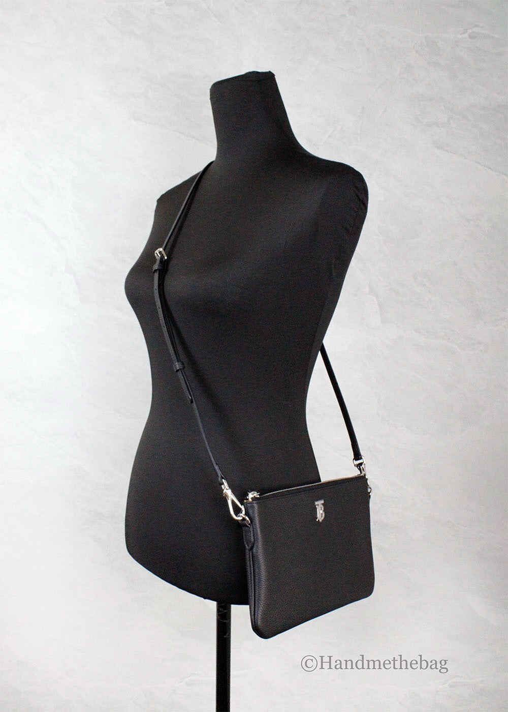 Burberry Peyton Monogram Leder Pochette Umhängetasche Schwarz-2
