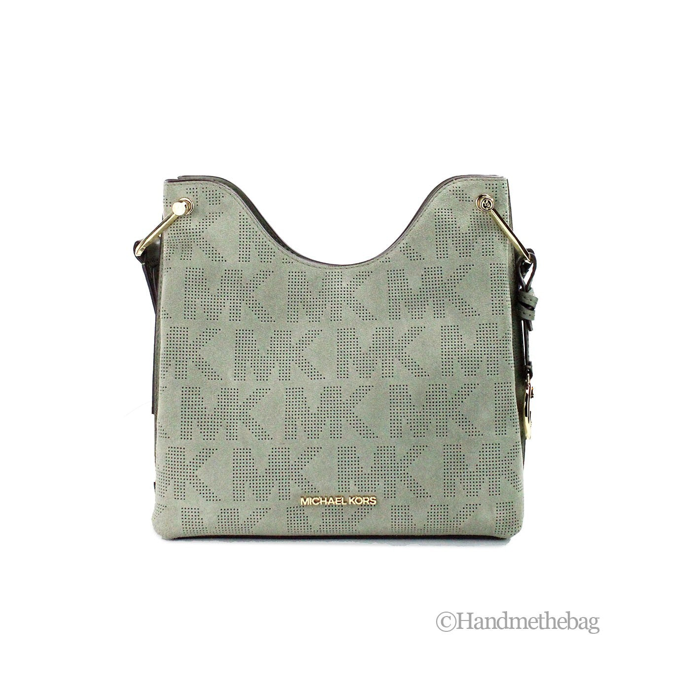 Michael Kors Joan Small Grün Perforiertes Wildleder Leder Slouchy Umhängetasche Handtasche-1