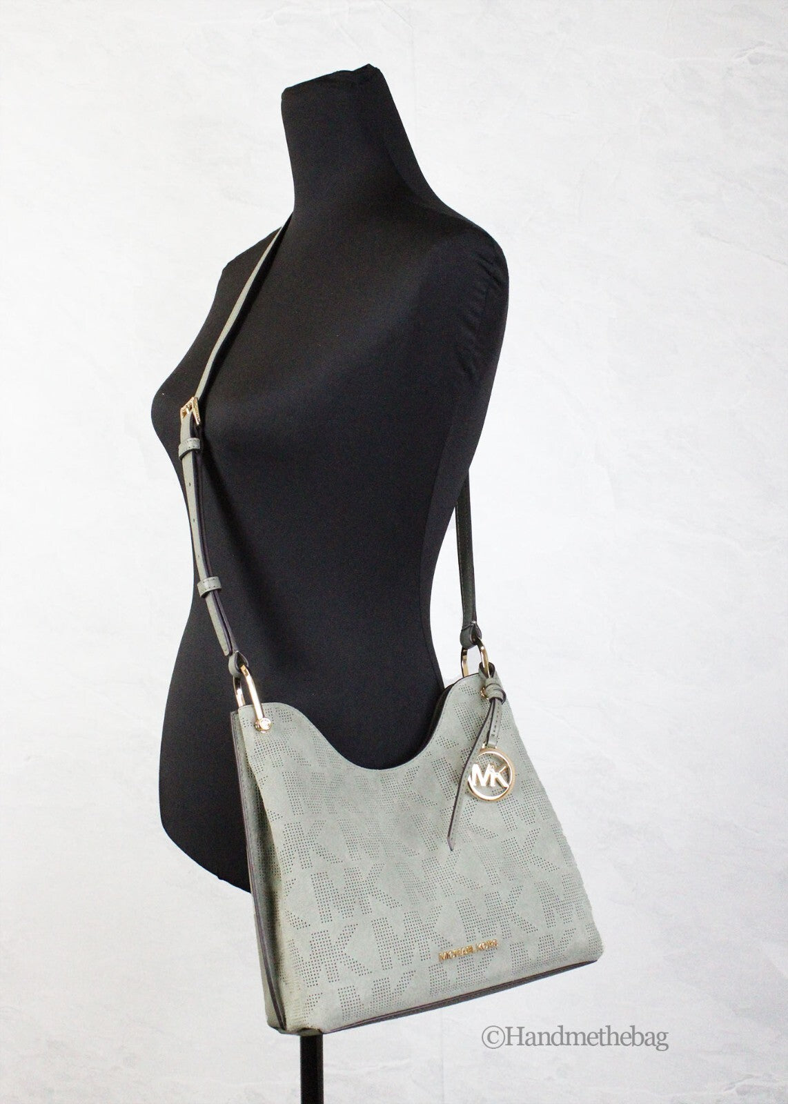 Michael Kors Joan Small Grün Perforiertes Wildleder Leder Slouchy Umhängetasche Handtasche-2