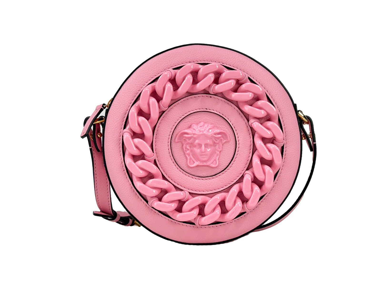 Versace Runde Disco Leder Kamera Crossbody Tasche