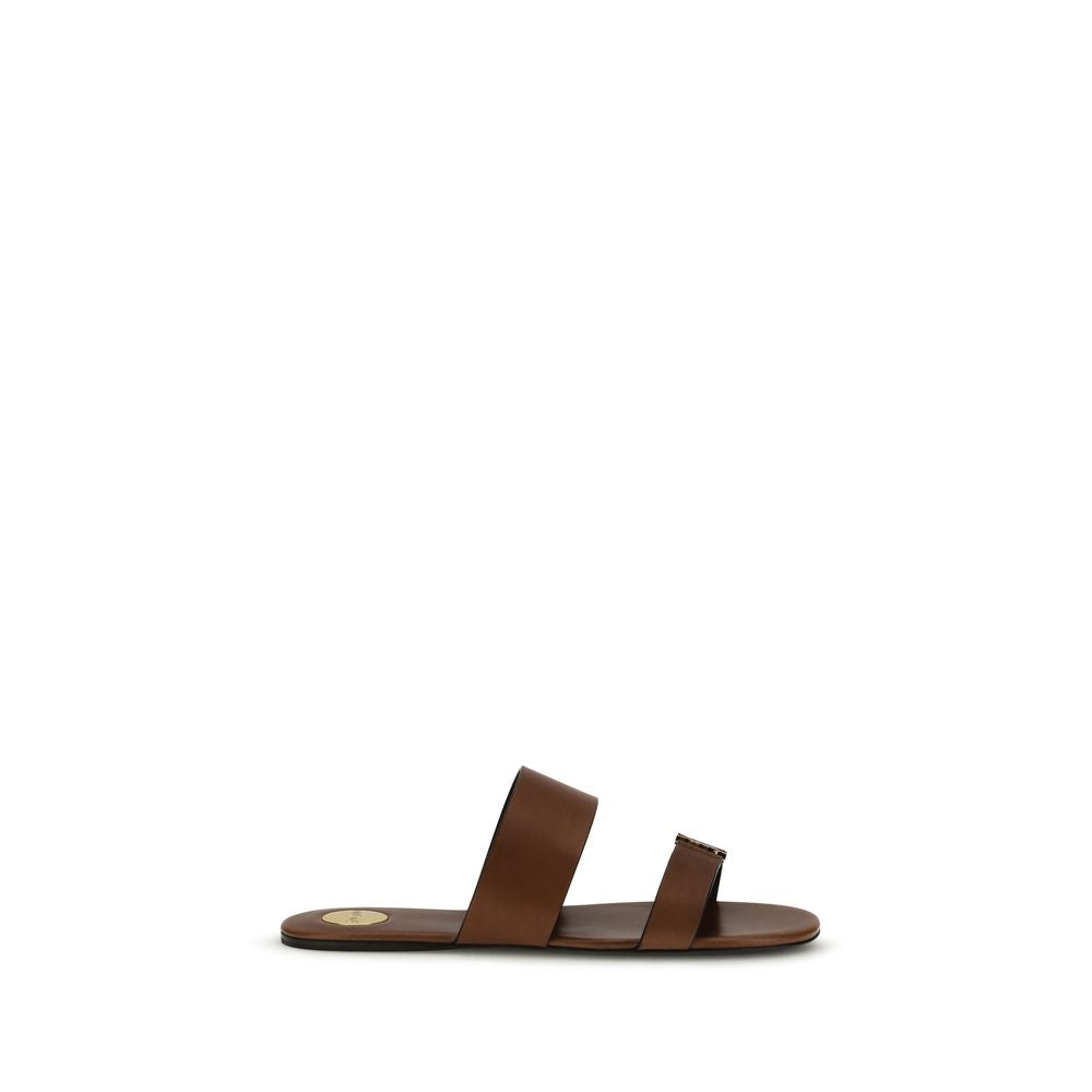 Saint Laurent Braune Kalbsleder Bos Taurus Flache Sandalen-1
