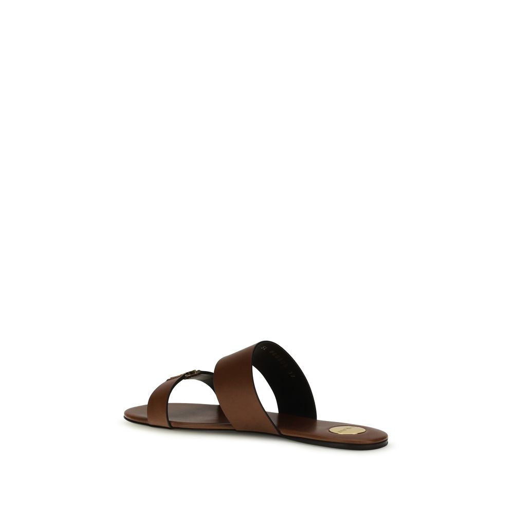 Saint Laurent Braune Kalbsleder Bos Taurus Flache Sandalen-2