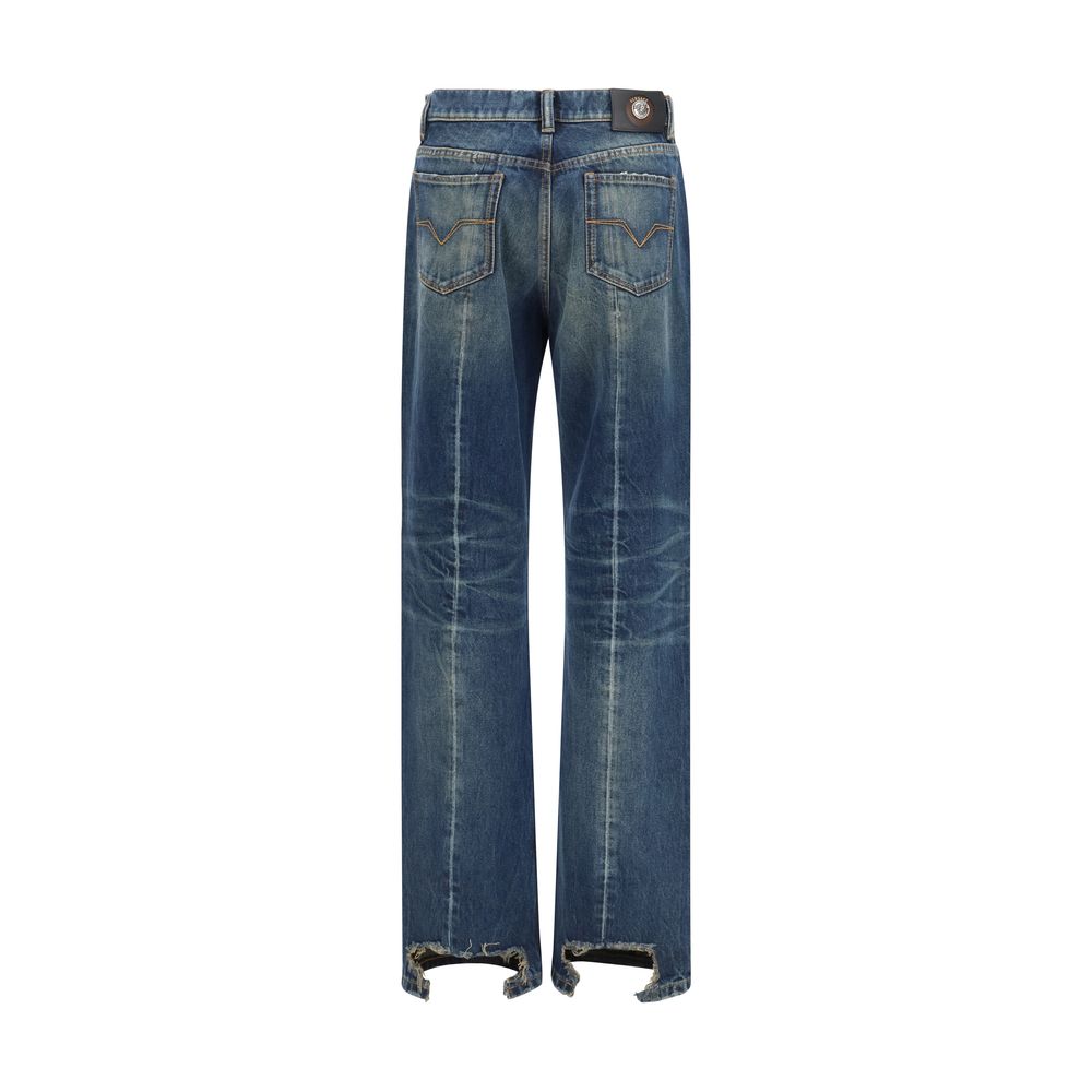 Versace Blaue Jeans aus Baumwolle im geraden Schnitt-2