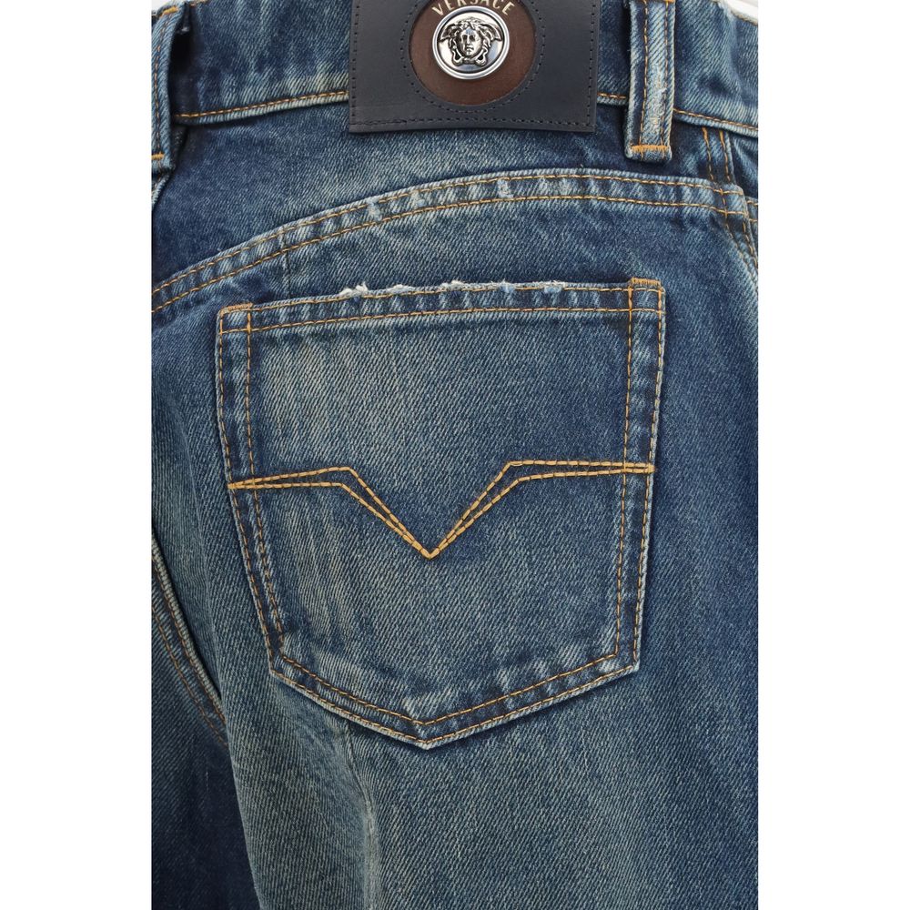 Versace Blaue Jeans aus Baumwolle im geraden Schnitt-3
