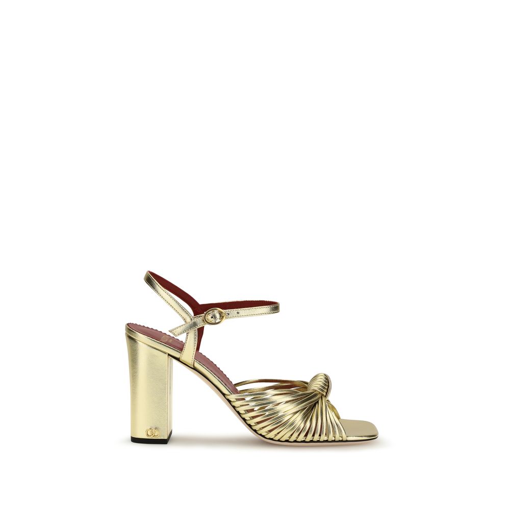 Valentino Garavani Gold Calf Leather Bos Taurus Platform Sandals-1